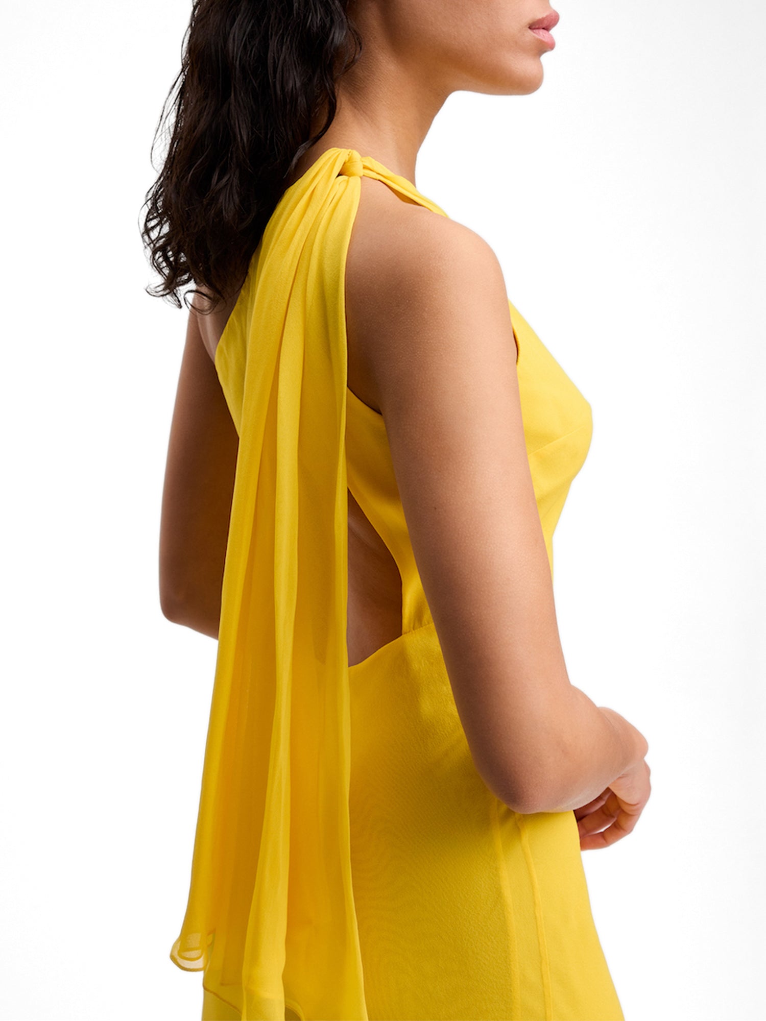 One Shoulder Chiffon Midi Dress