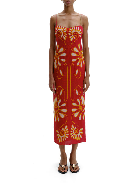 Cala de La Cruz | Paloma Midi Dress Red/Multi / M