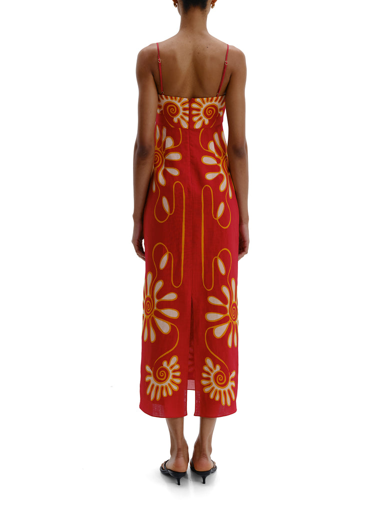 Cala de La Cruz | Paloma Midi Dress Red/Multi / M Cala de La Cruz | Paloma Midi Dress Red/Multi / M