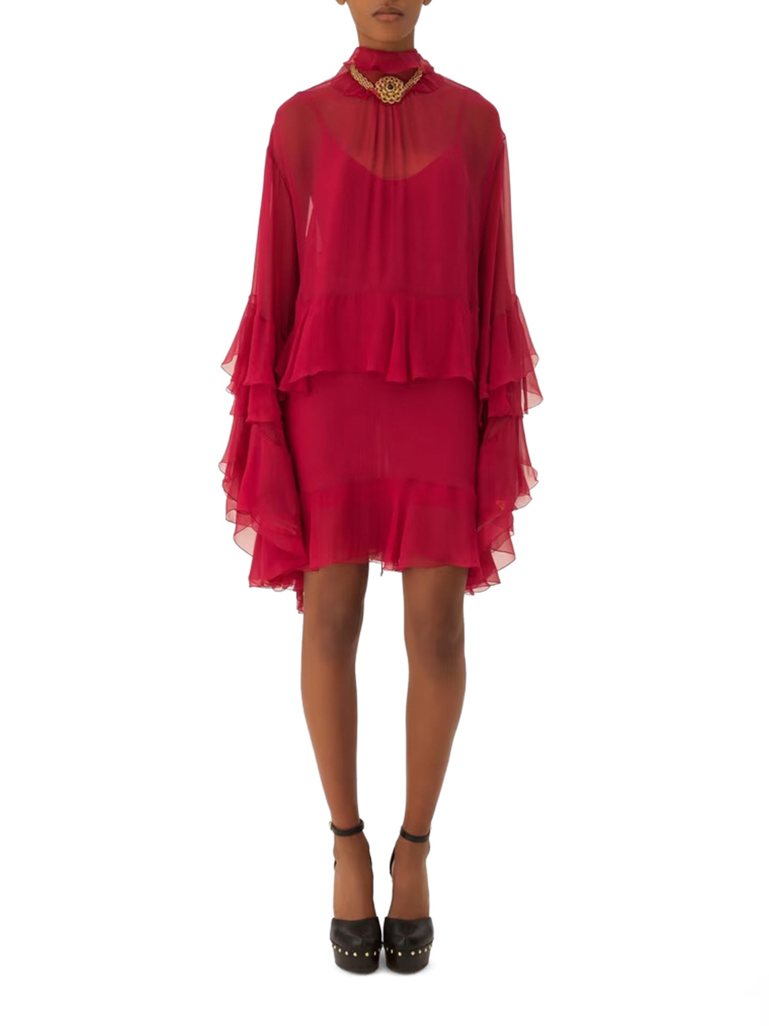 Silk Mousseline Ruffled Mini Dress