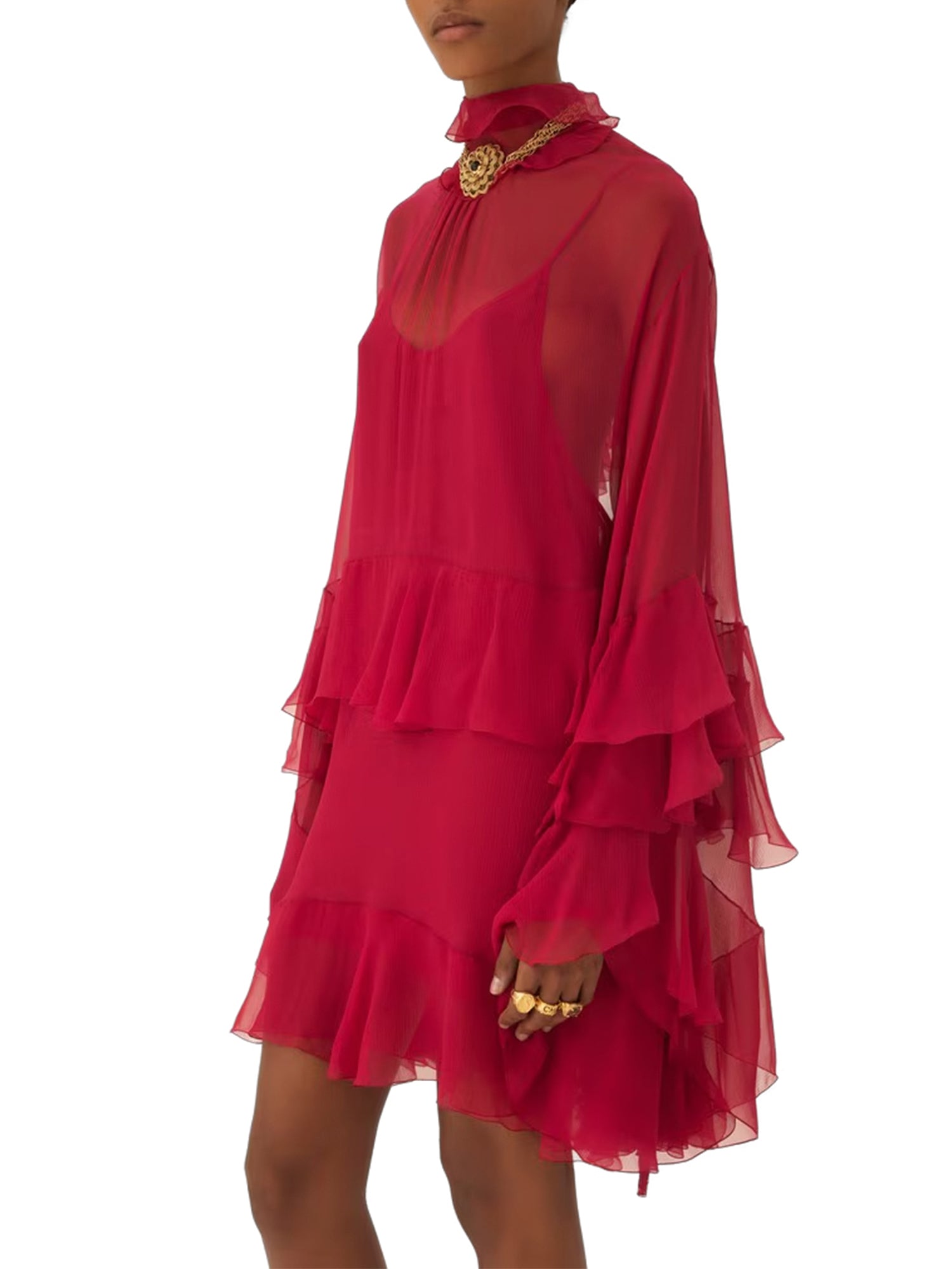 Silk Mousseline Ruffled Mini Dress