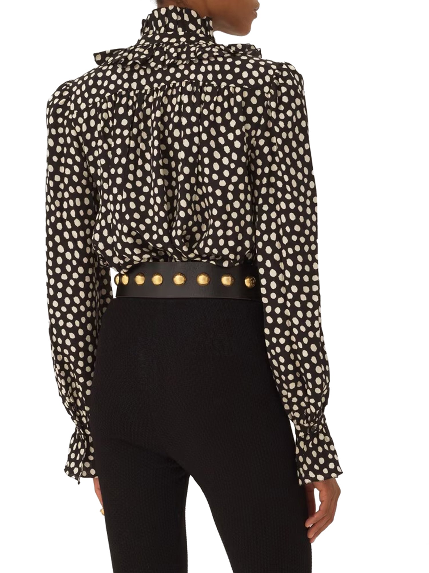 Silk Jacquard Tie-Front Ruffled Blouse