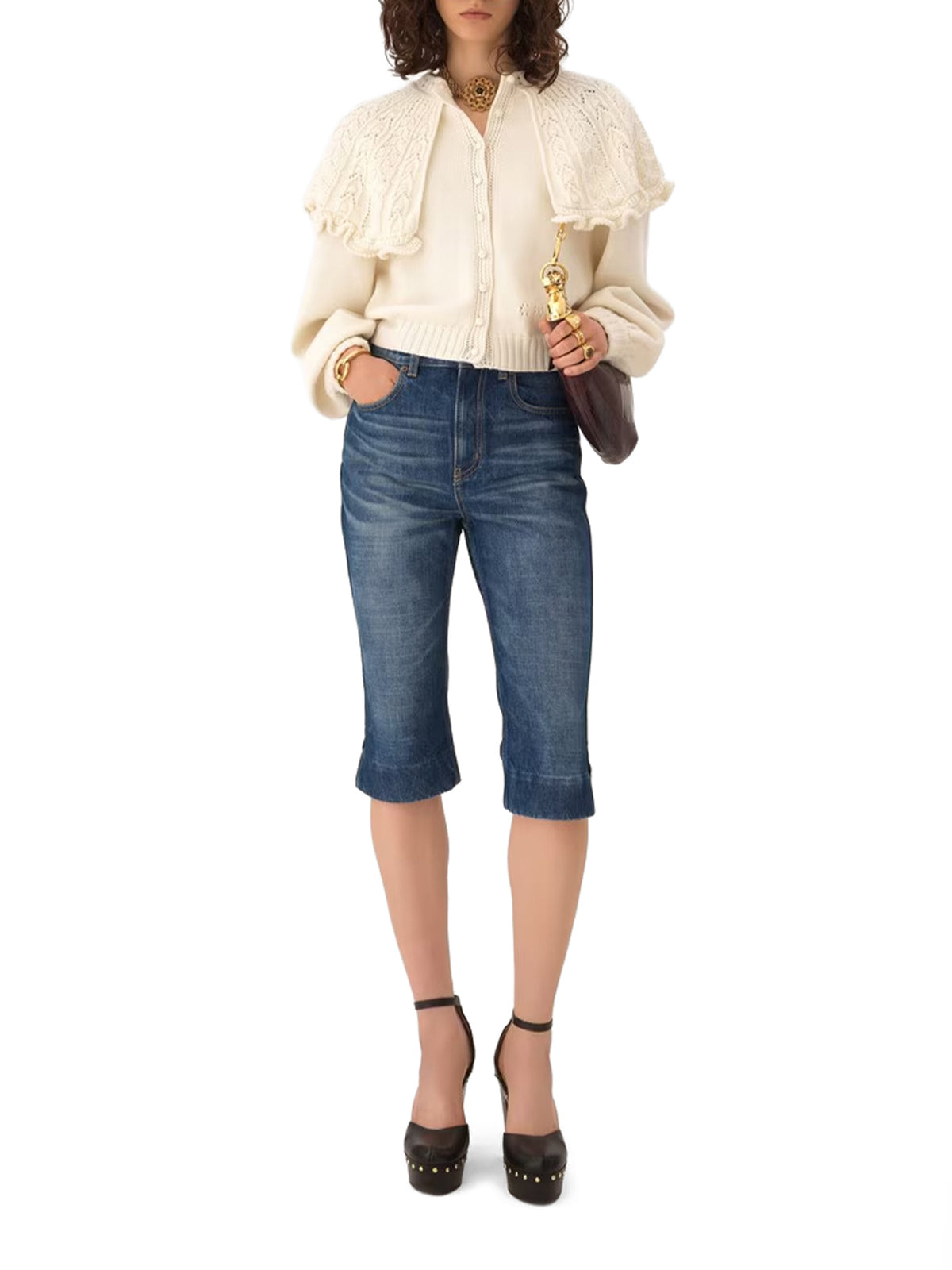 High-Rise Denim Capris