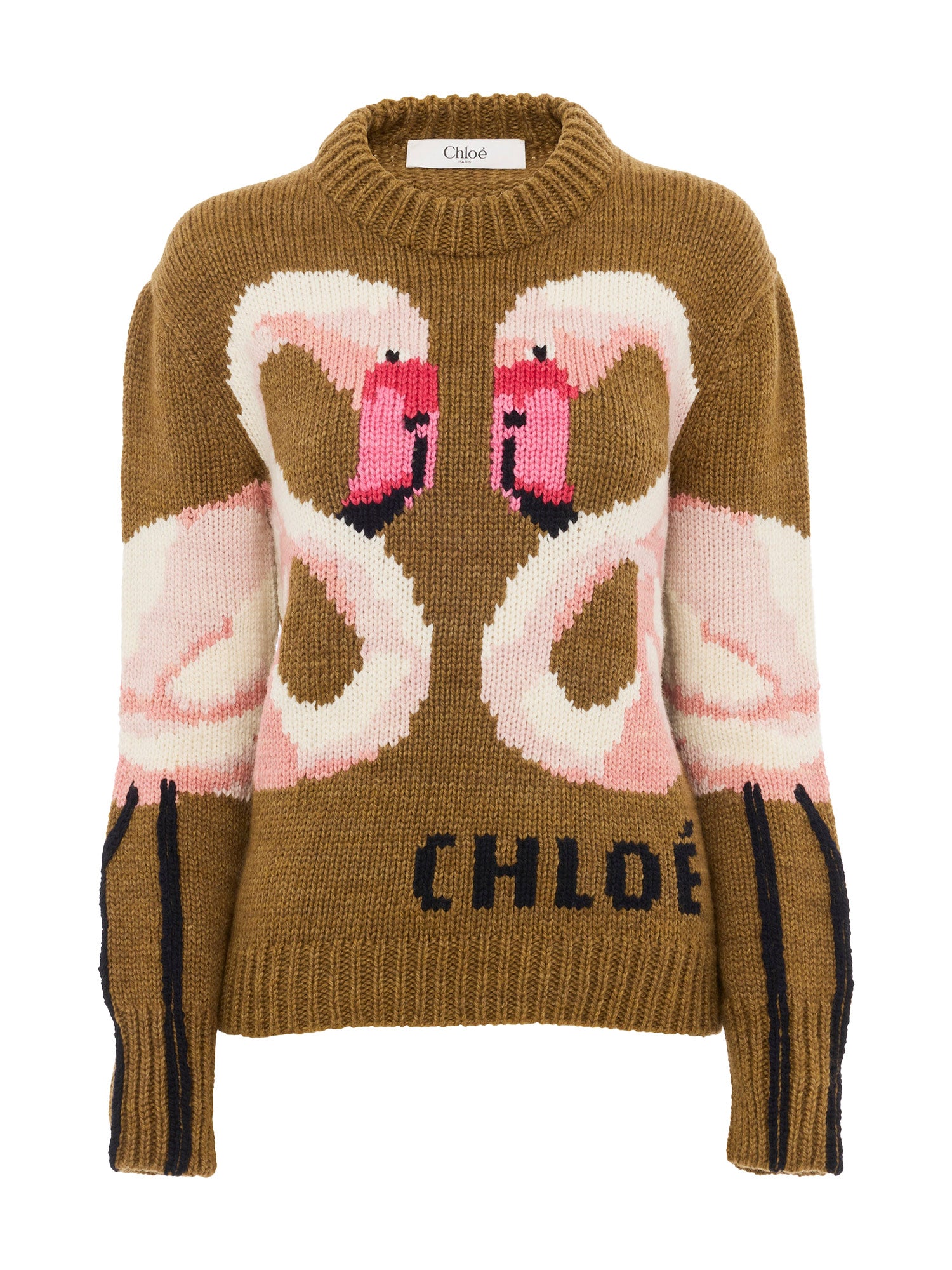 Wool Crew-Neck Flamingo Logo Sweater