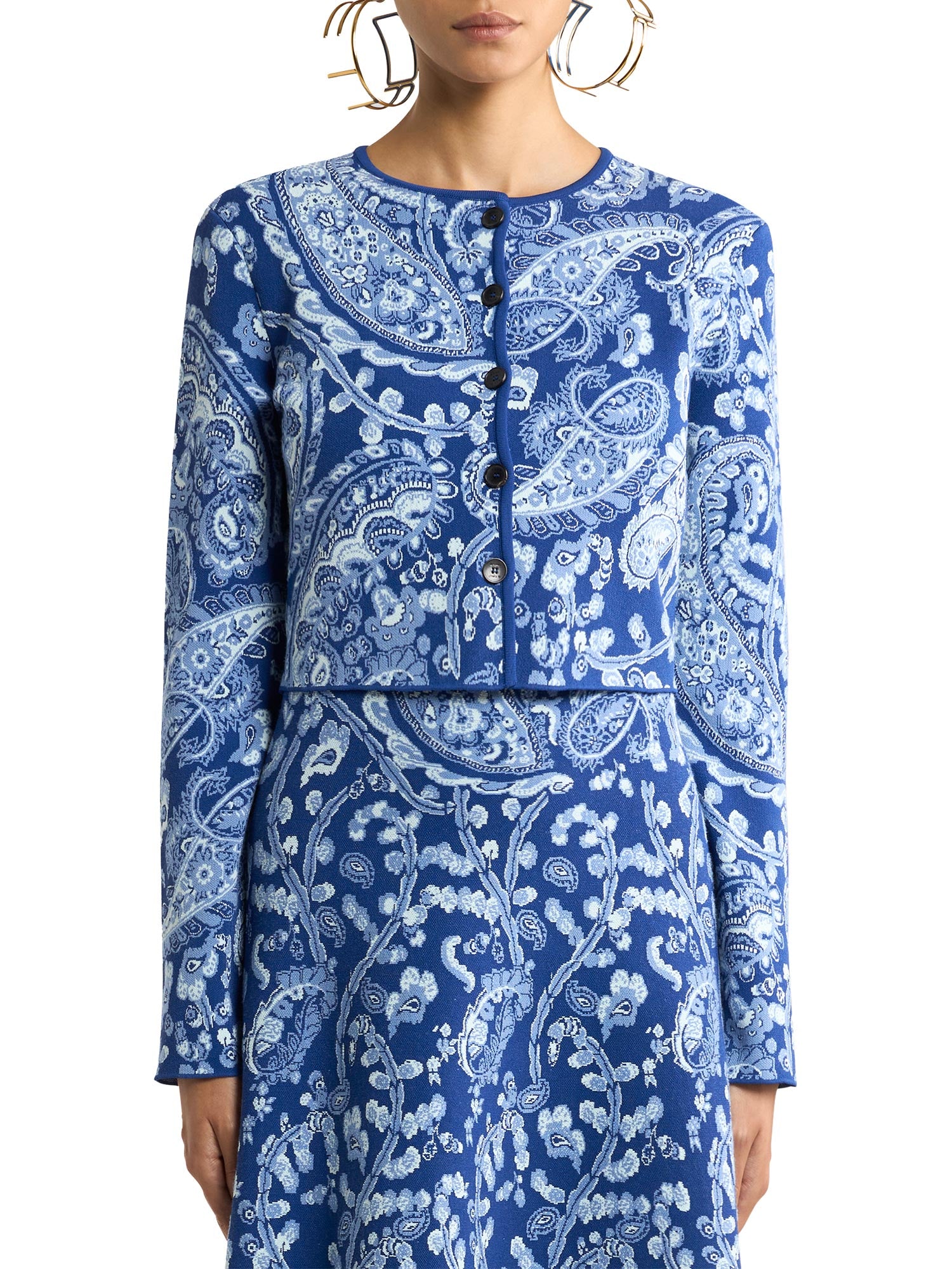 Paisley Cropped Jacquard Cardigan