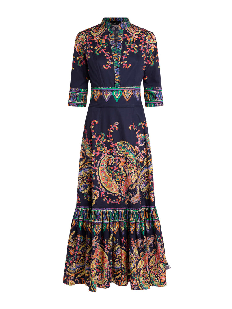 etro embroidered dress Etro Cream Embroidered Cotton Tunic Midi Dress M main image 1