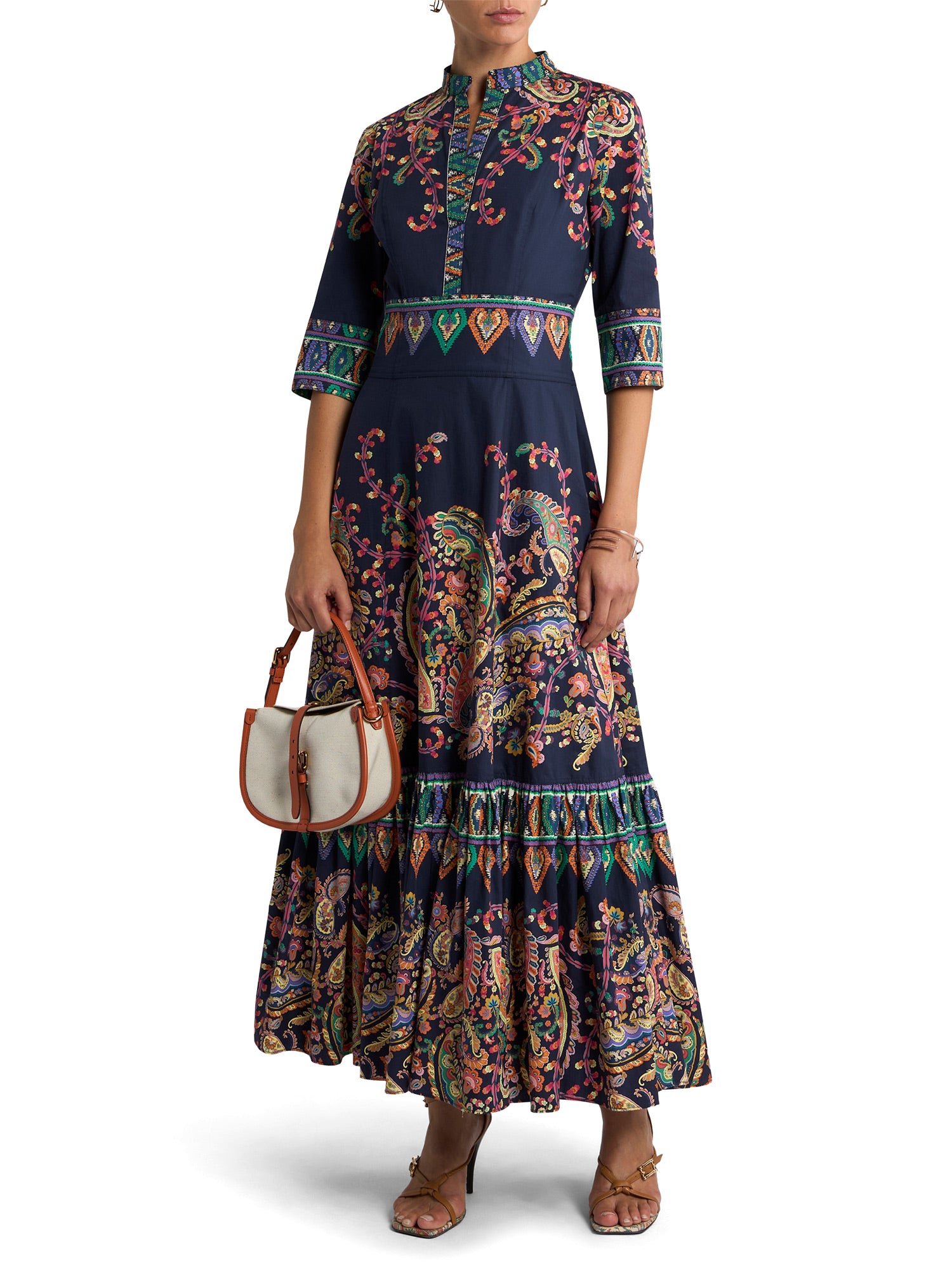 Floral Paisley Cotton Flounced Maxi Shirtdress