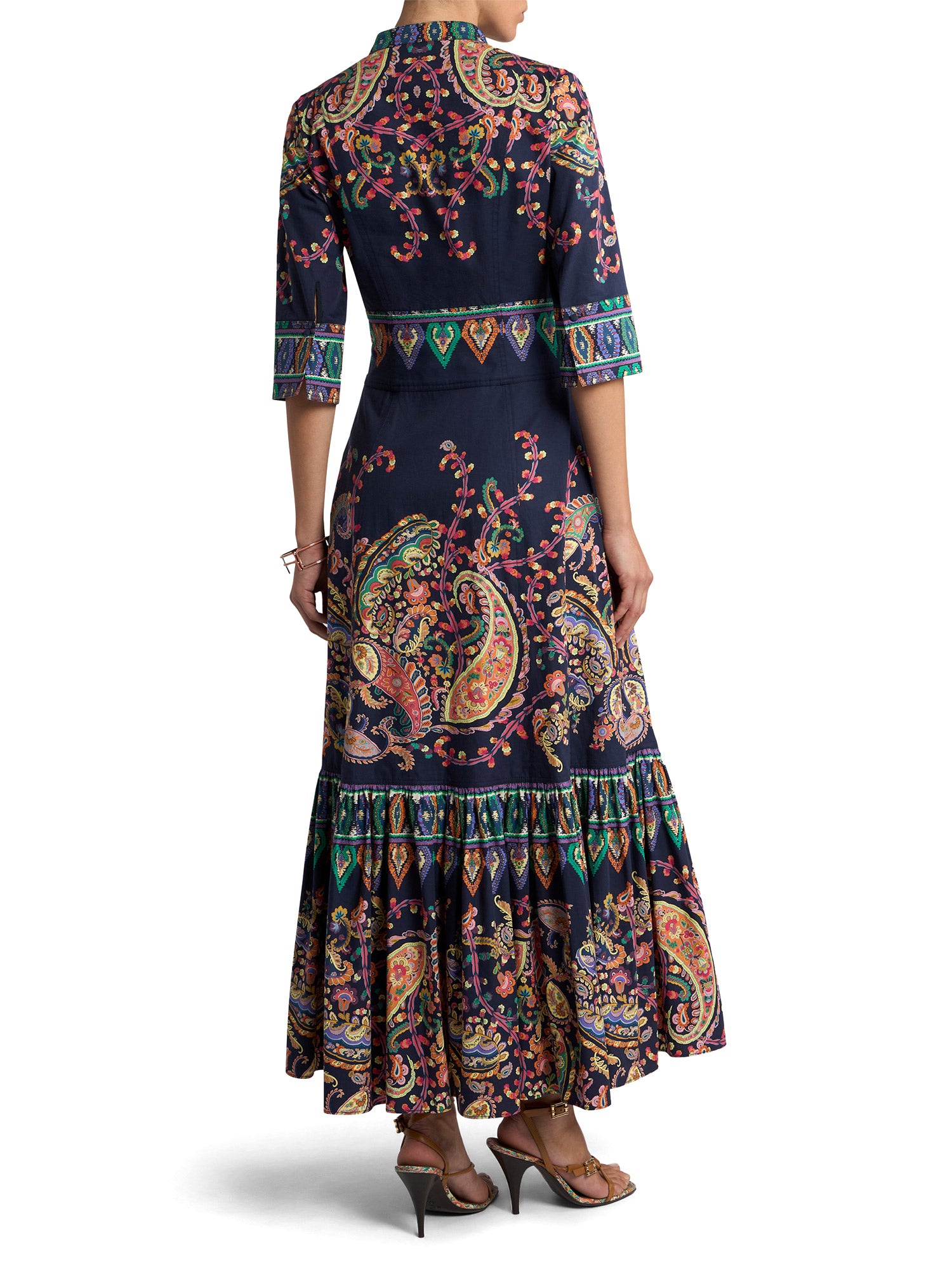 Floral Paisley Cotton Flounced Maxi Shirtdress