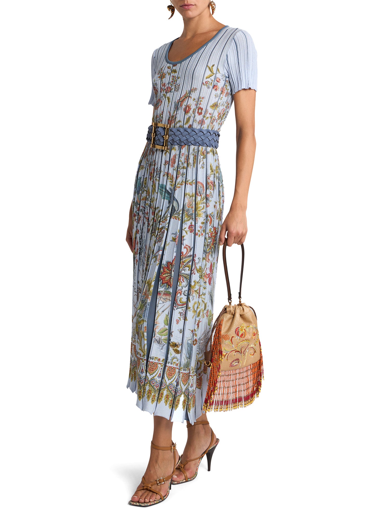 Paisley Pleated Knit Midi Dress