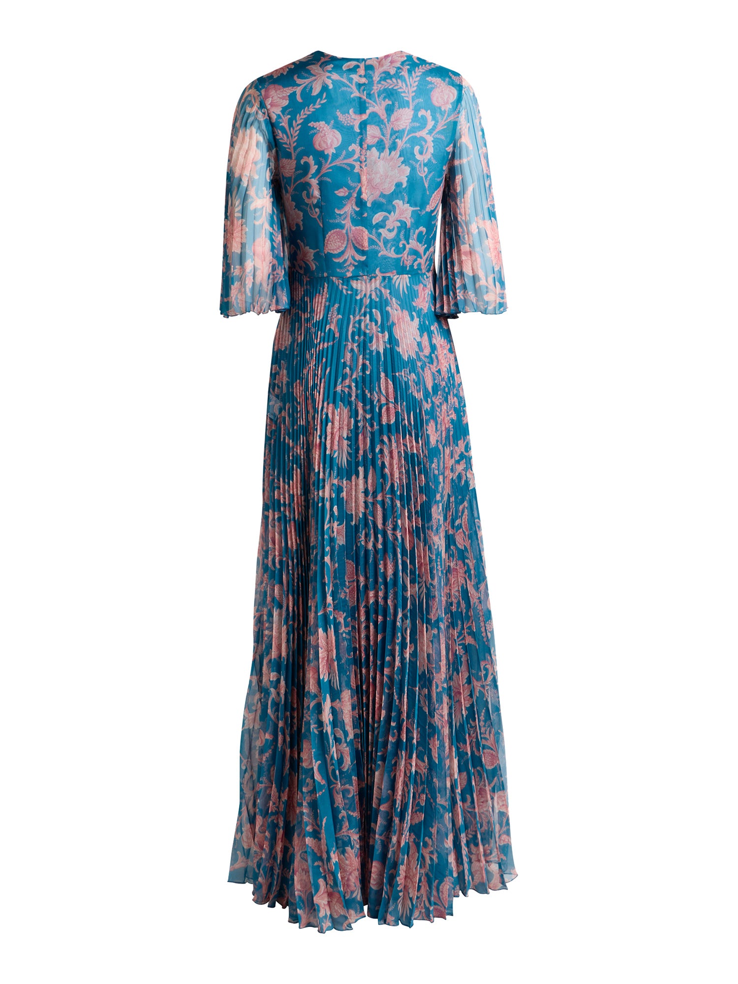 Paisley Pleated Maxi Dress with Flared Sleeves