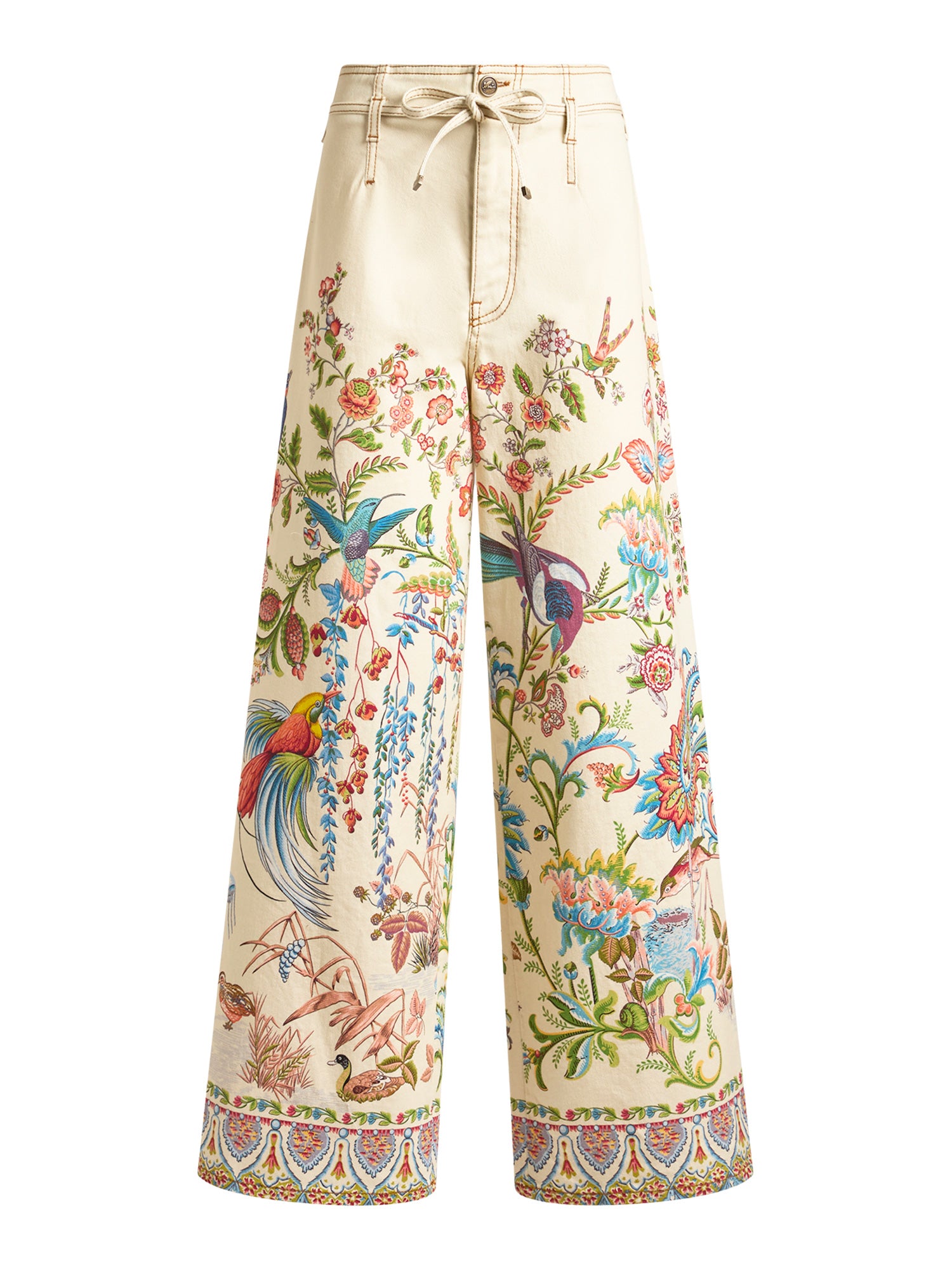Belted Floral Wide-Leg Jeans