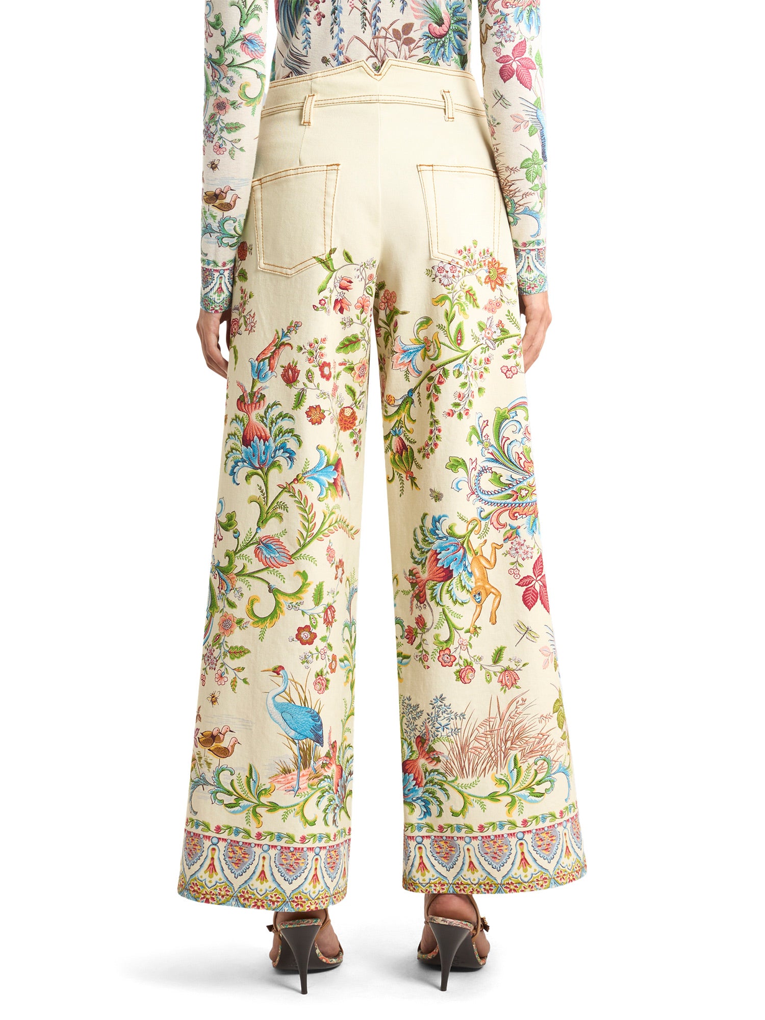 Belted Floral Wide-Leg Jeans