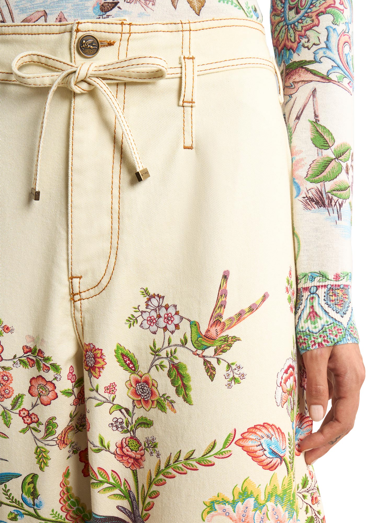 Belted Floral Wide-Leg Jeans