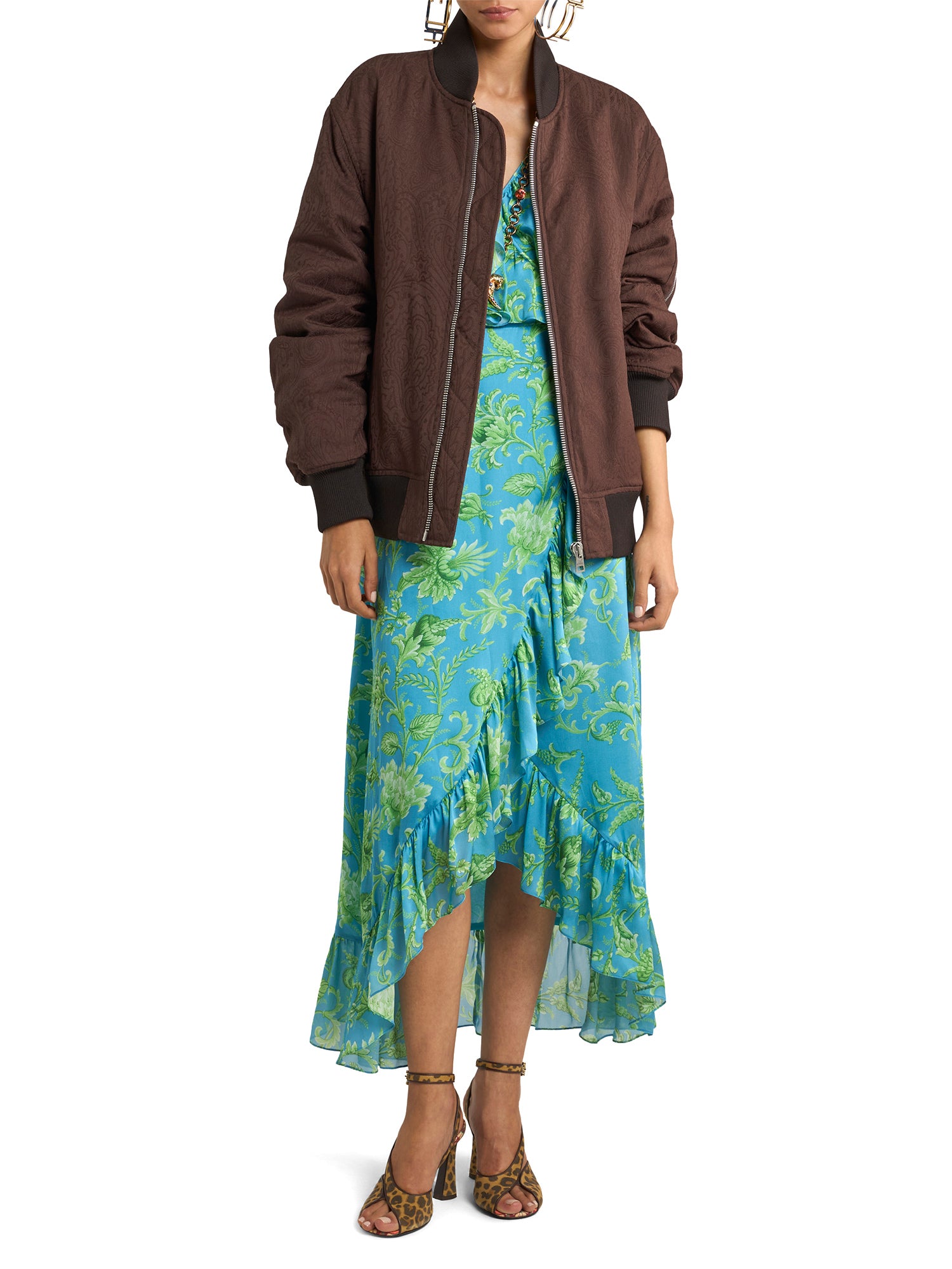 Ruffled Silk Wrap Maxi Dress