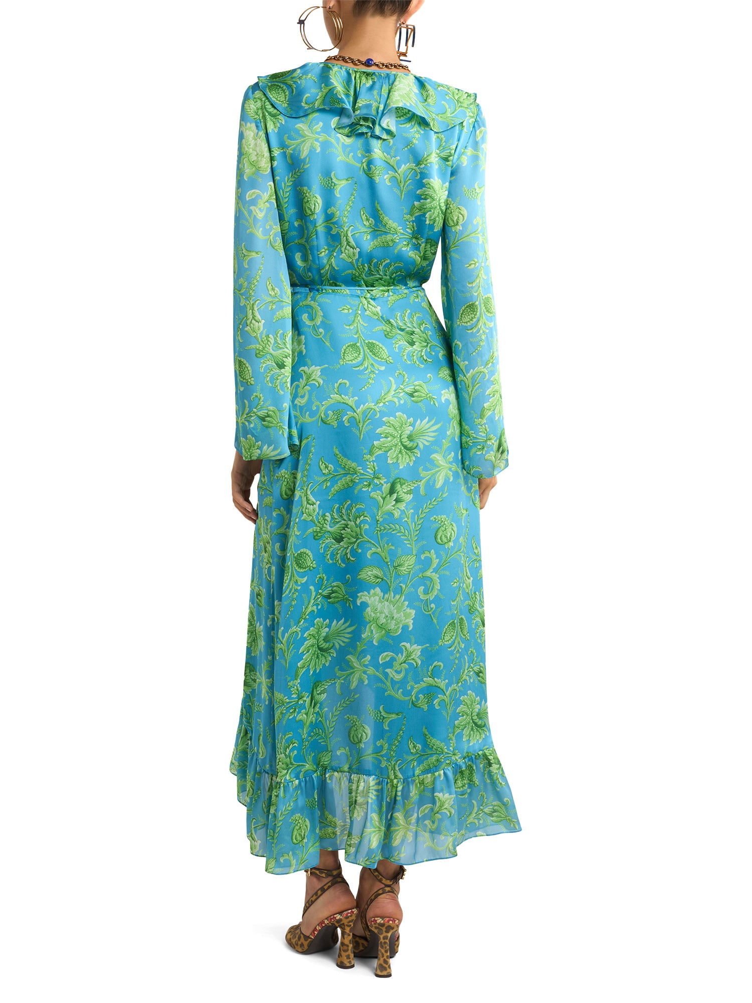 Ruffled Silk Wrap Maxi Dress