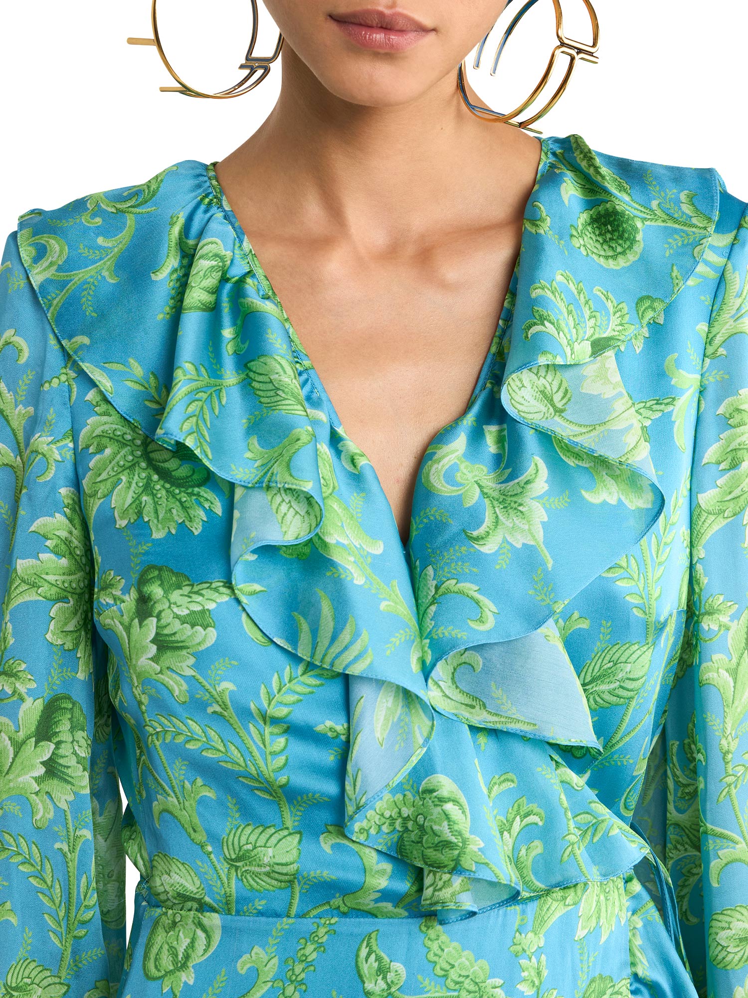 Ruffled Silk Wrap Maxi Dress