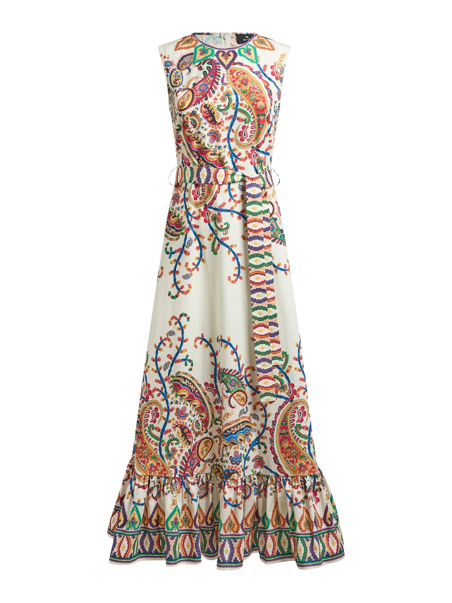 Floral Paisley A-Line Cotton Flounced Maxi Dress