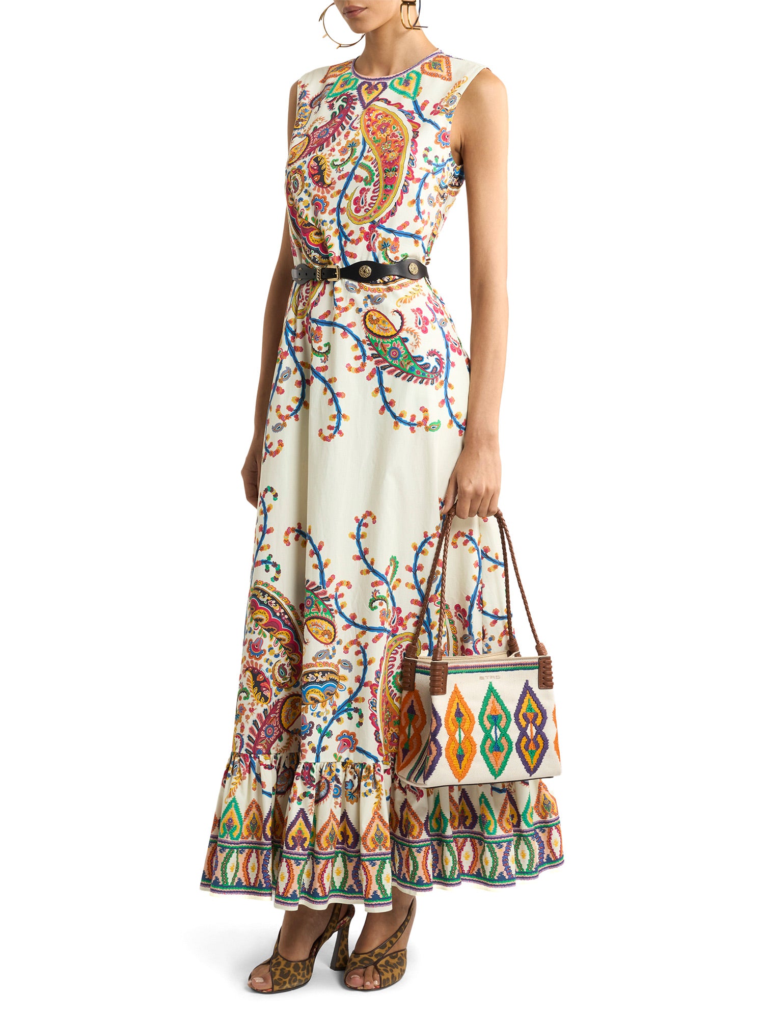 Floral Paisley A-Line Cotton Flounced Maxi Dress