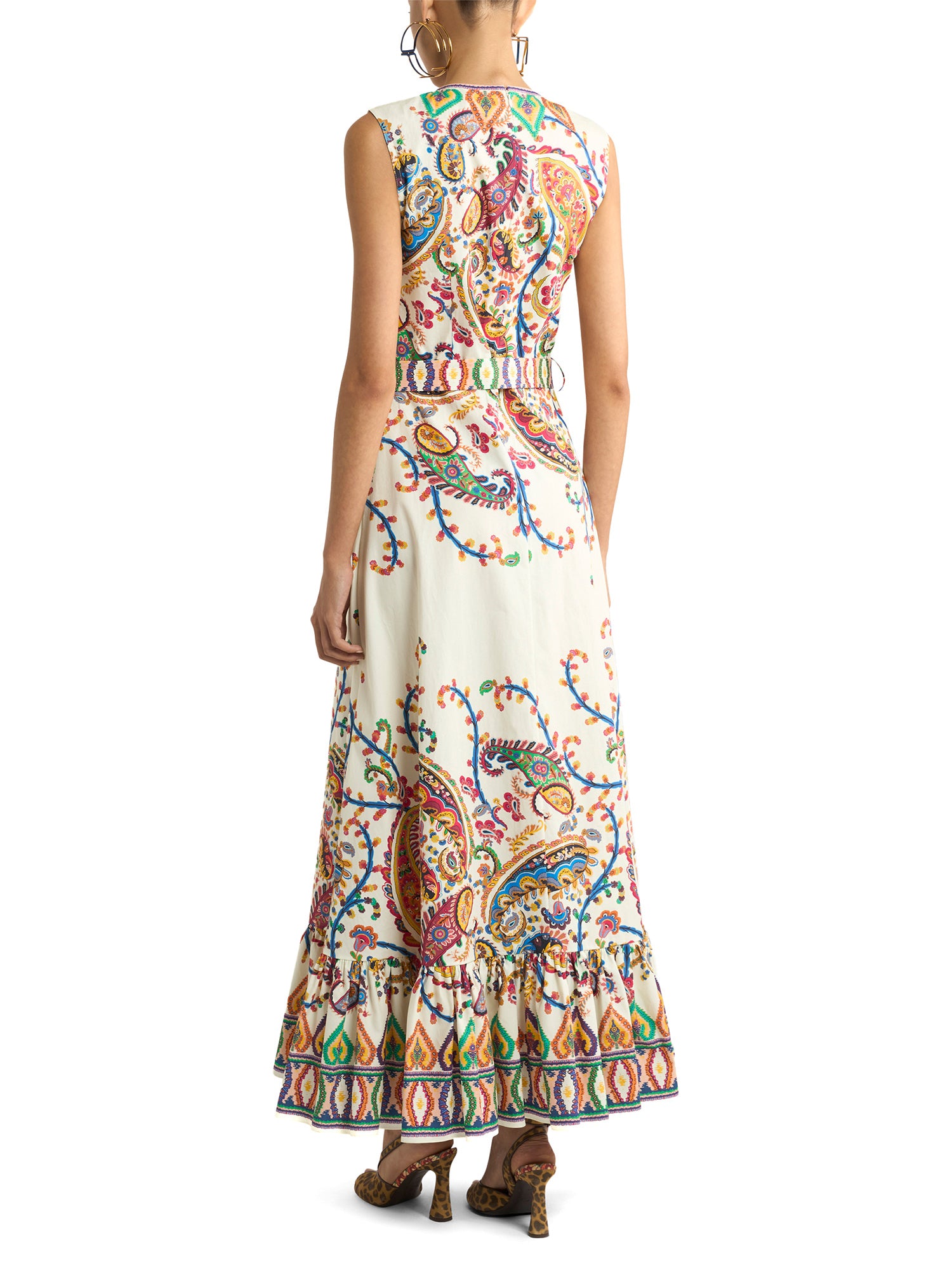 Floral Paisley A-Line Cotton Flounced Maxi Dress