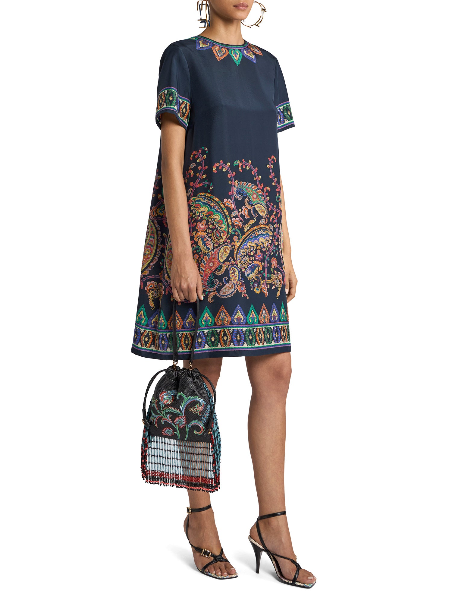Floral Paisley Silk Mini Tunic Dress