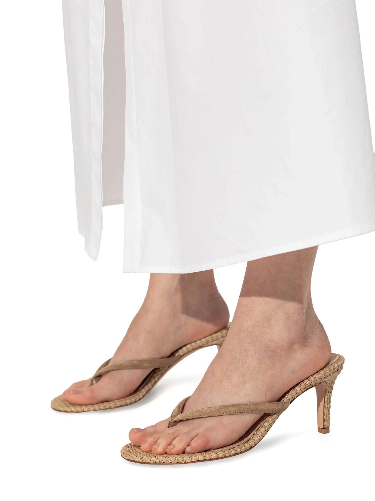 Calypso Suede and Raffia Thong Mules