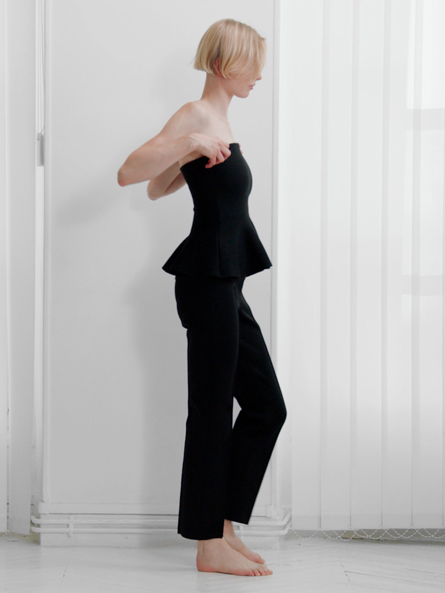 Eric Strapless Peplum Top