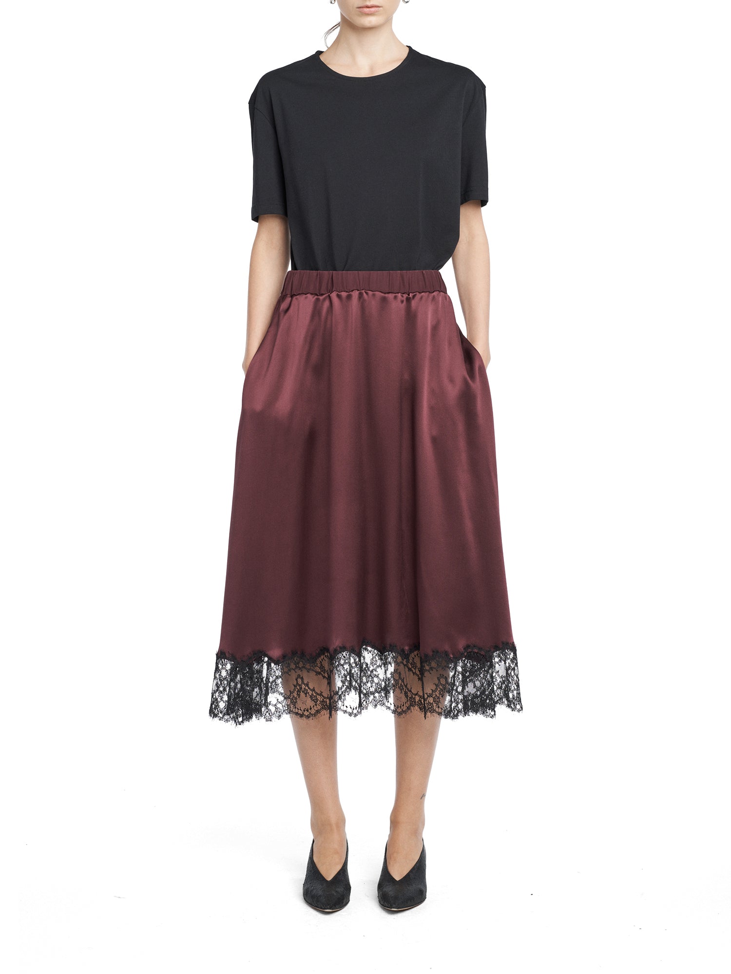 Lace-Trimmed Satin Circle Skirt