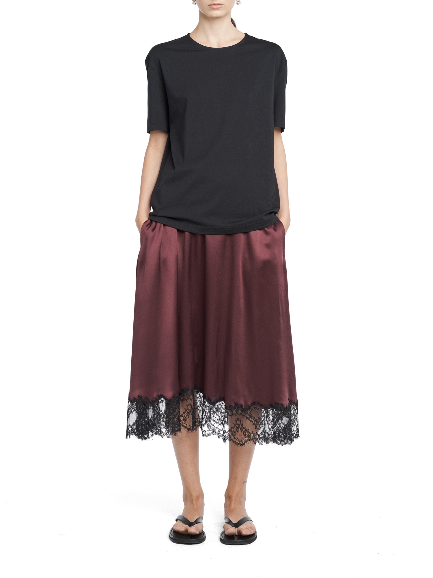Lace-Trimmed Satin Circle Skirt