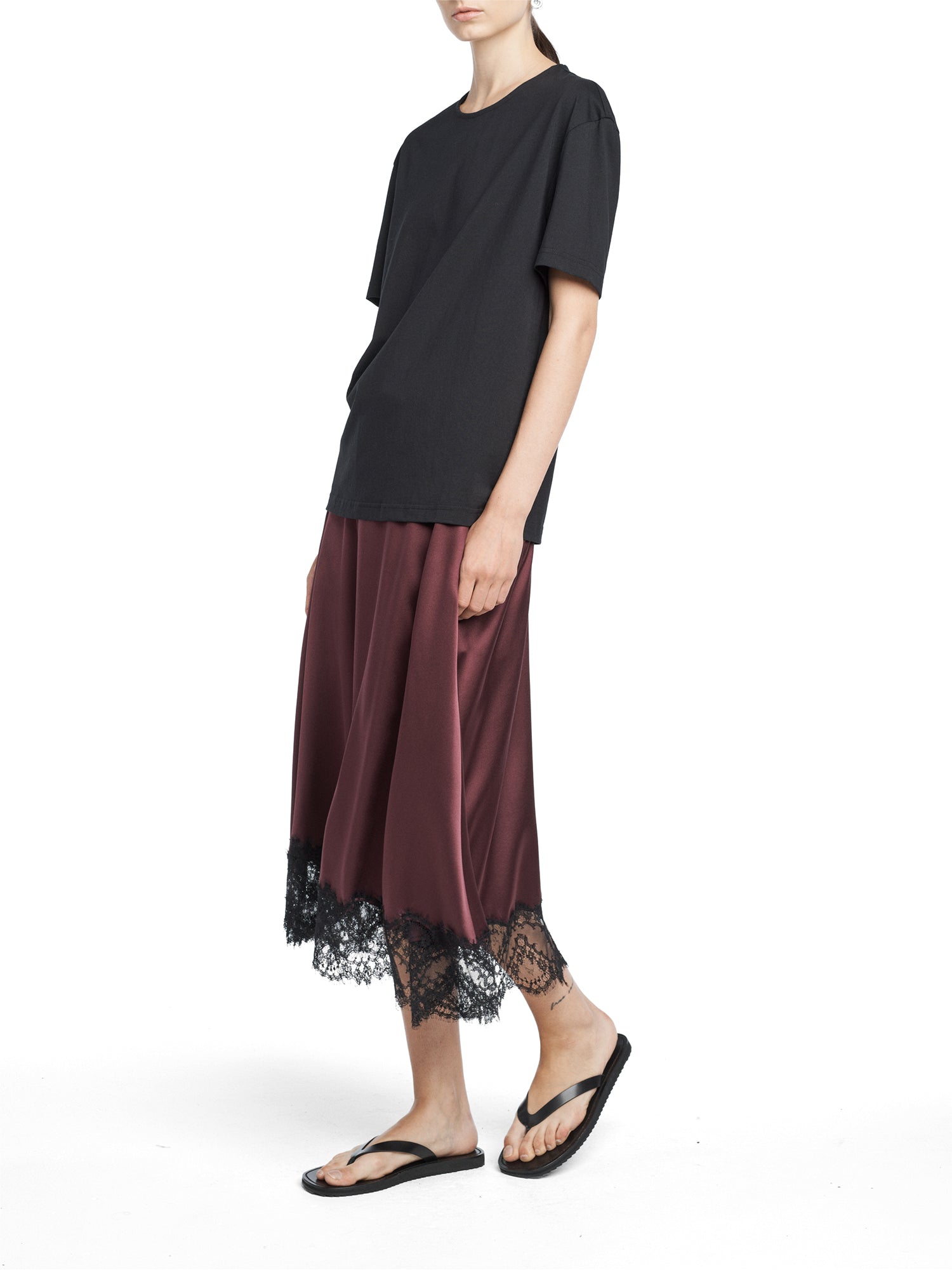 Lace-Trimmed Satin Circle Skirt