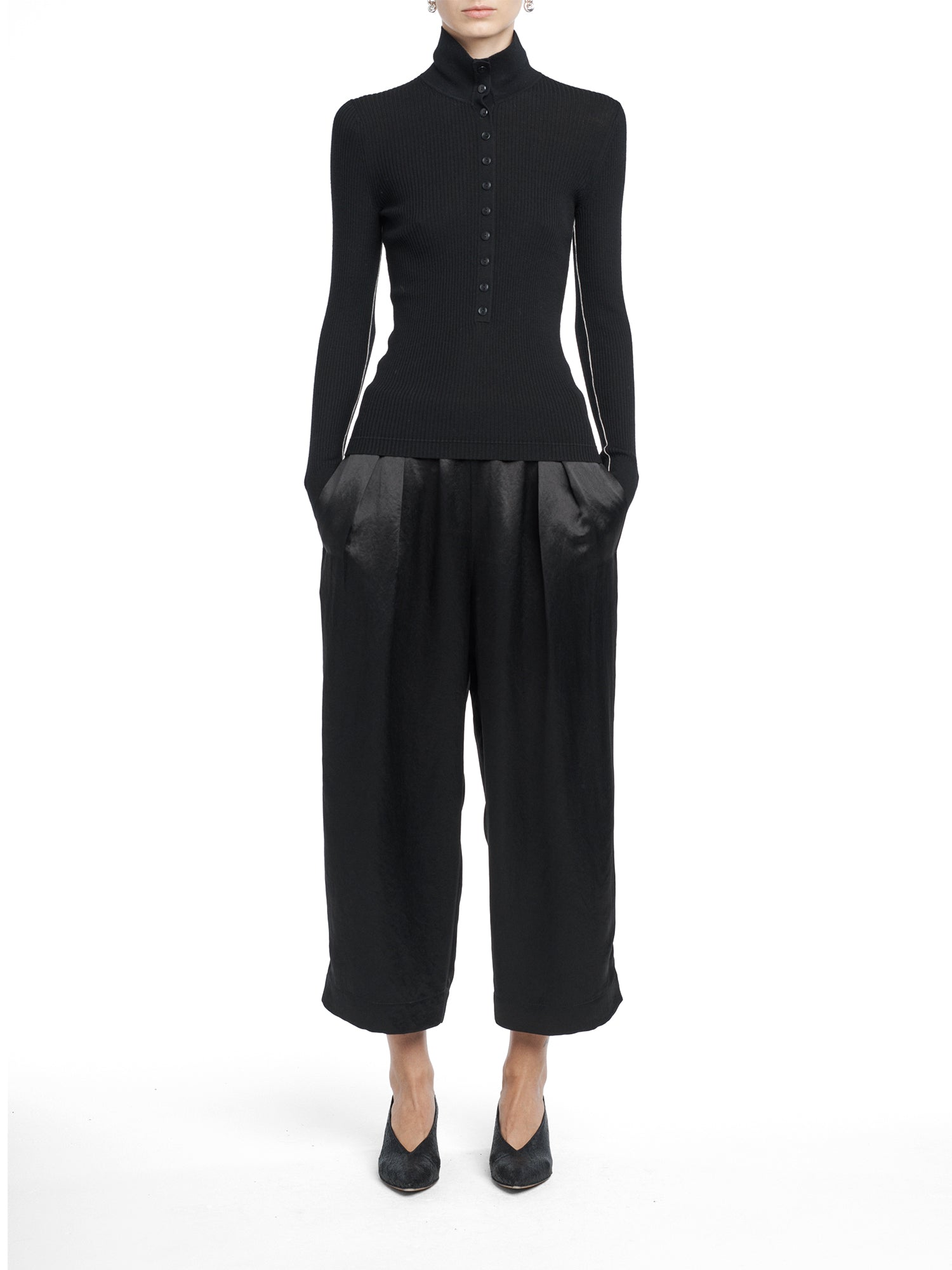 Pull On Wide Leg Crop Trousers
