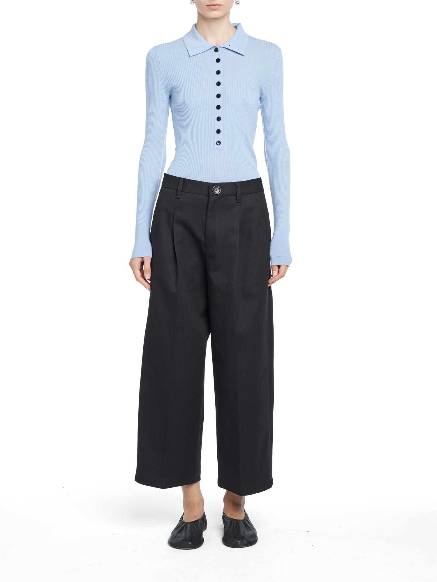 Merino Wool Long Sleeve Tiny Button Polo