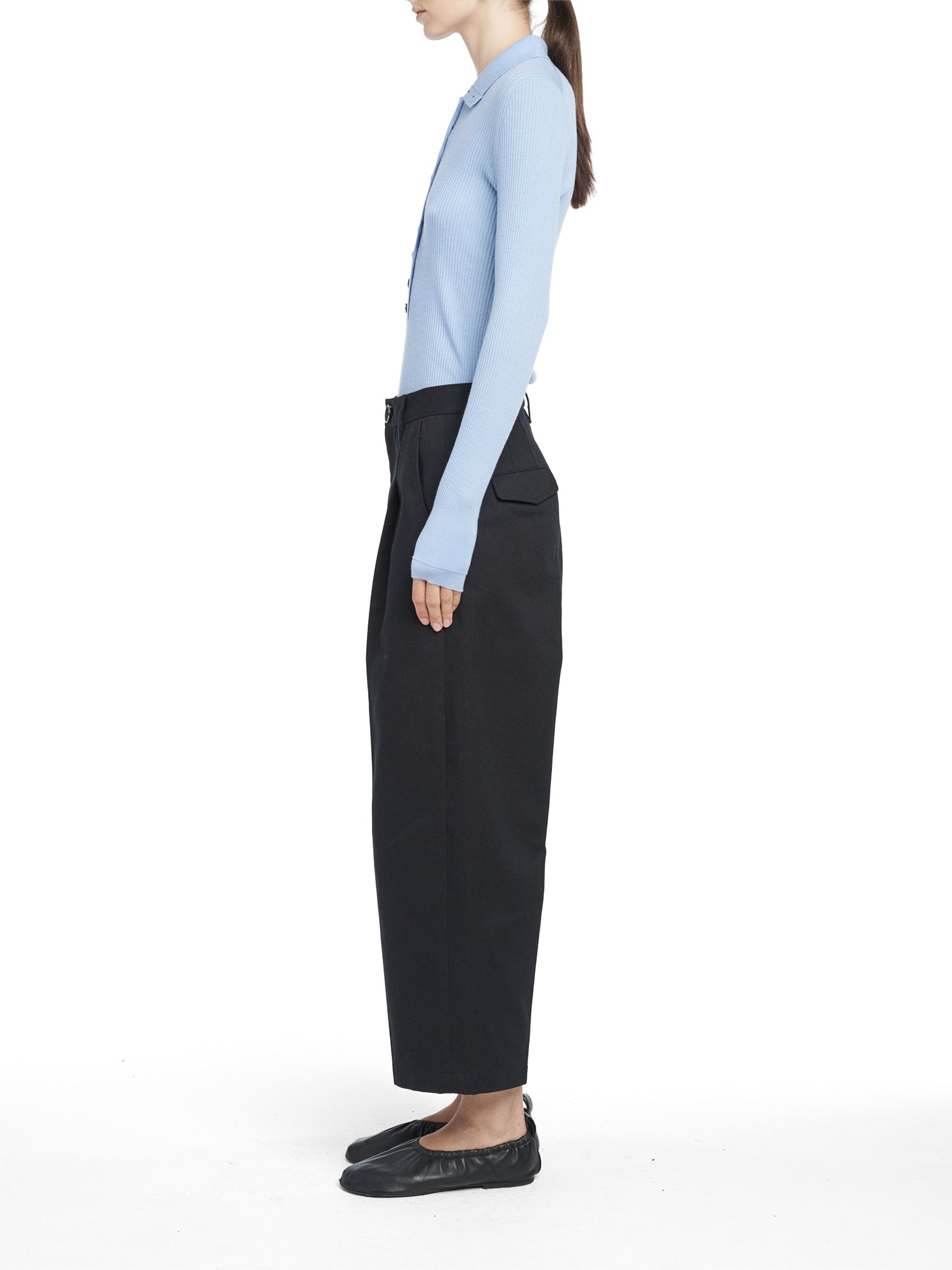 Merino Wool Long Sleeve Tiny Button Polo