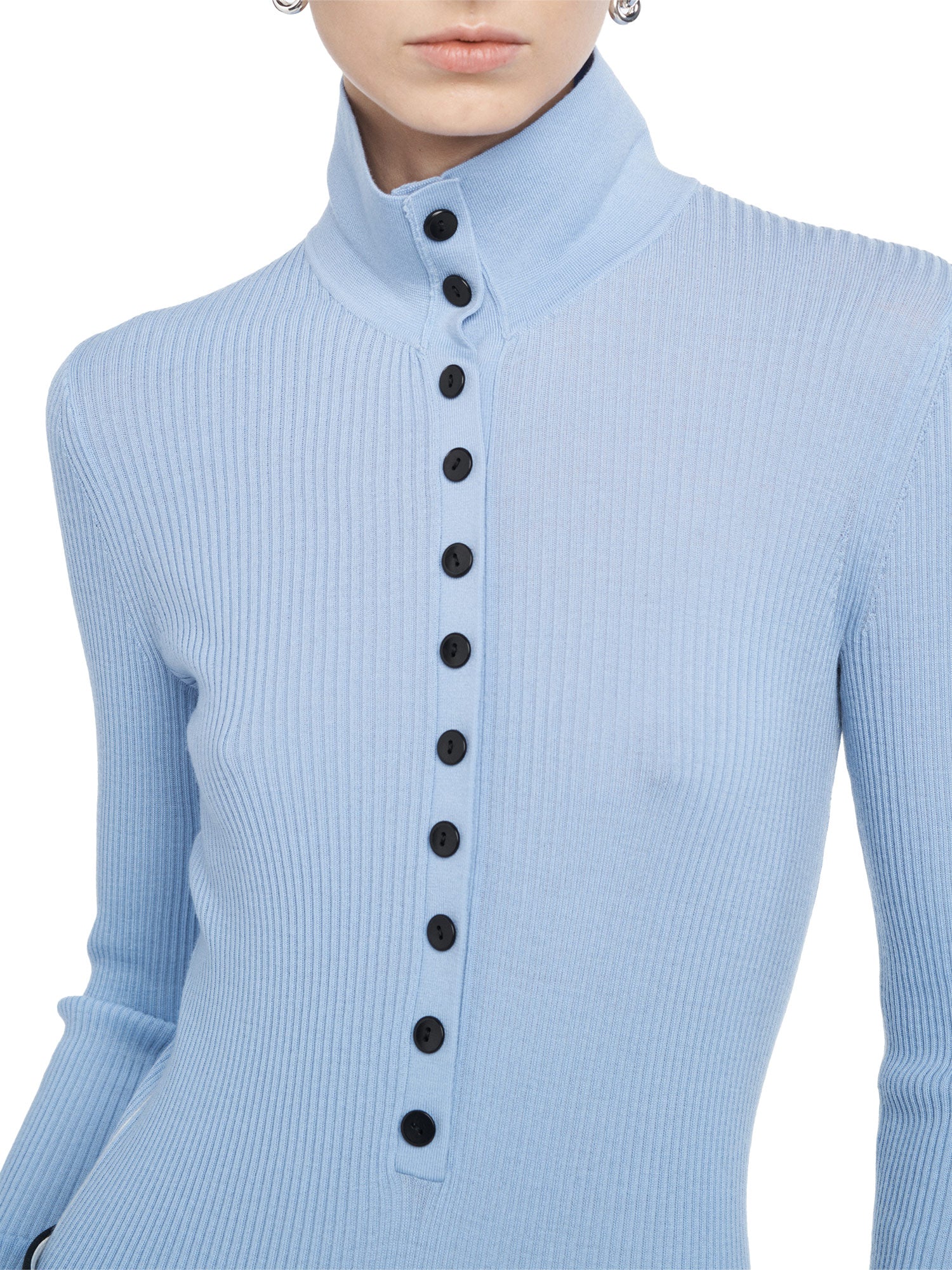Merino Wool Long Sleeve Tiny Button Polo