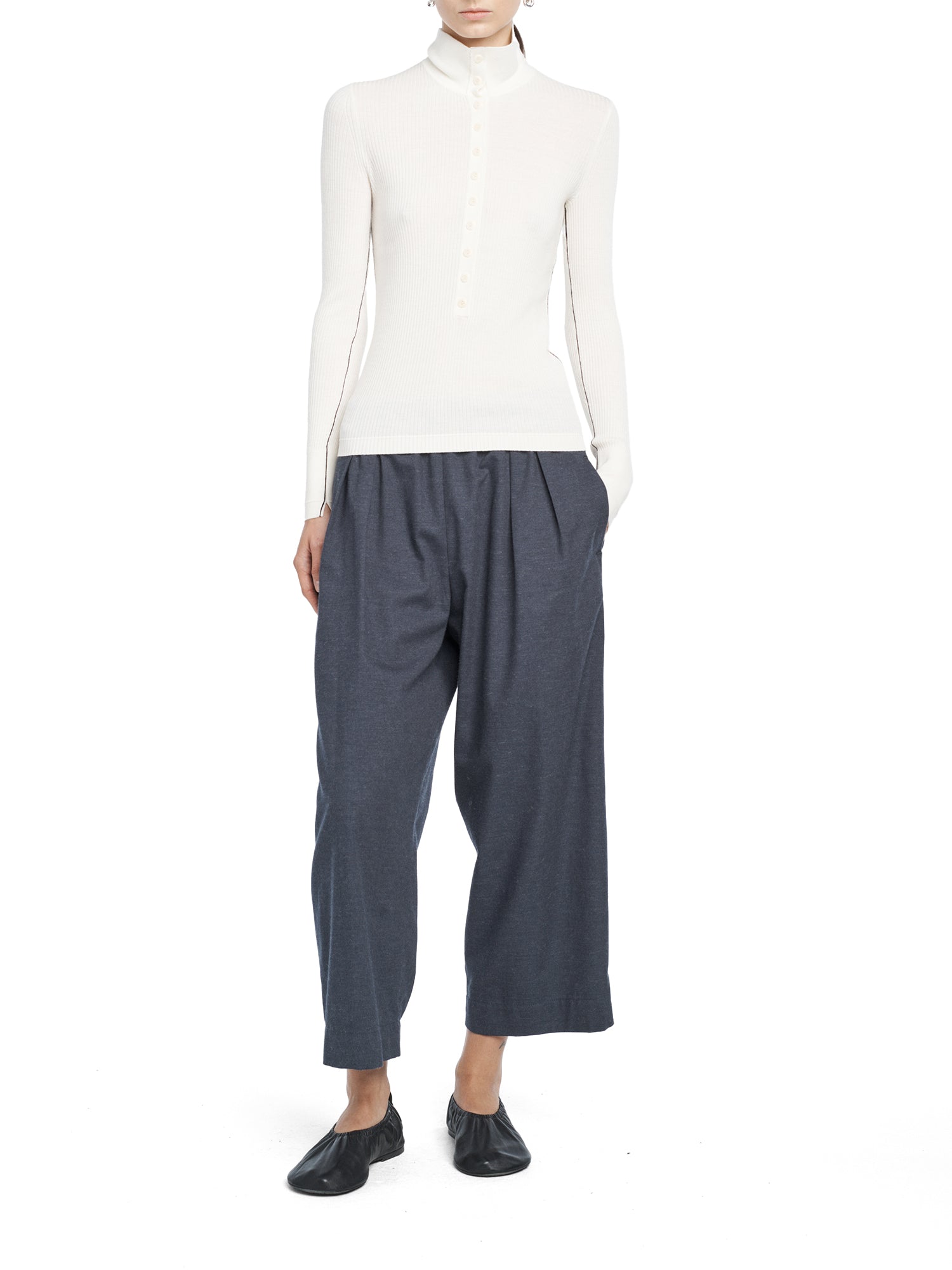 Merino Wool Long Sleeve Tiny Button Polo