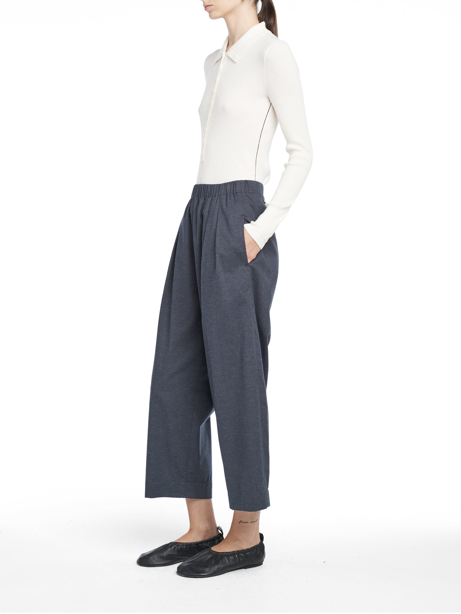 Merino Wool Long Sleeve Tiny Button Polo