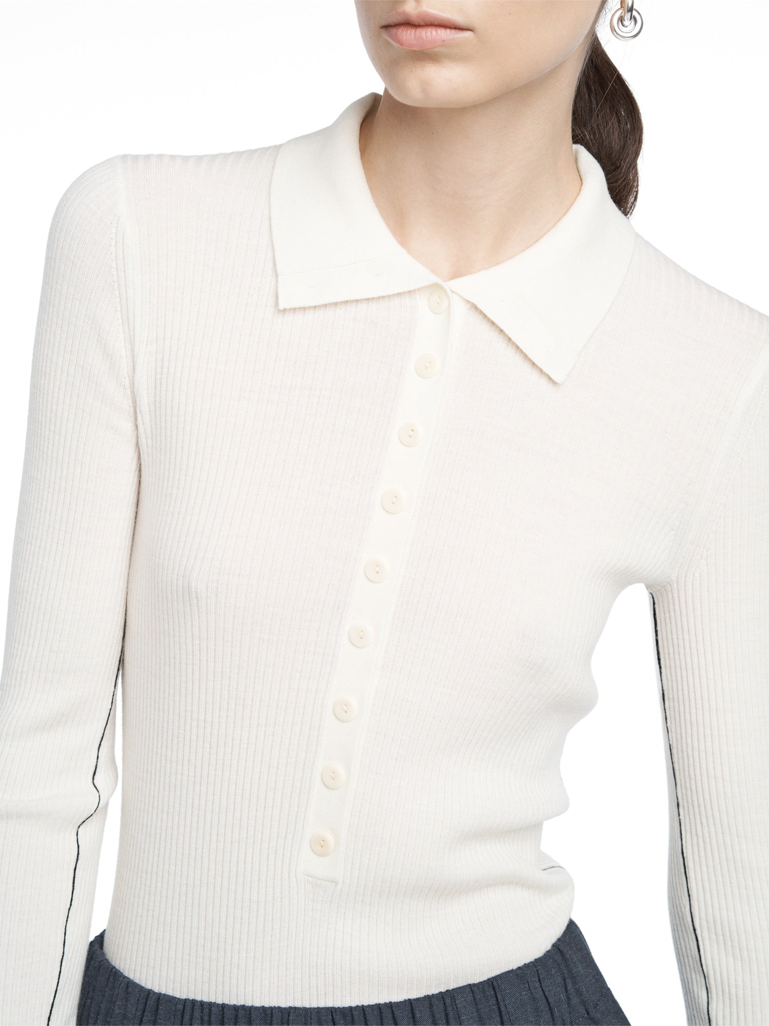 Merino Wool Long Sleeve Tiny Button Polo