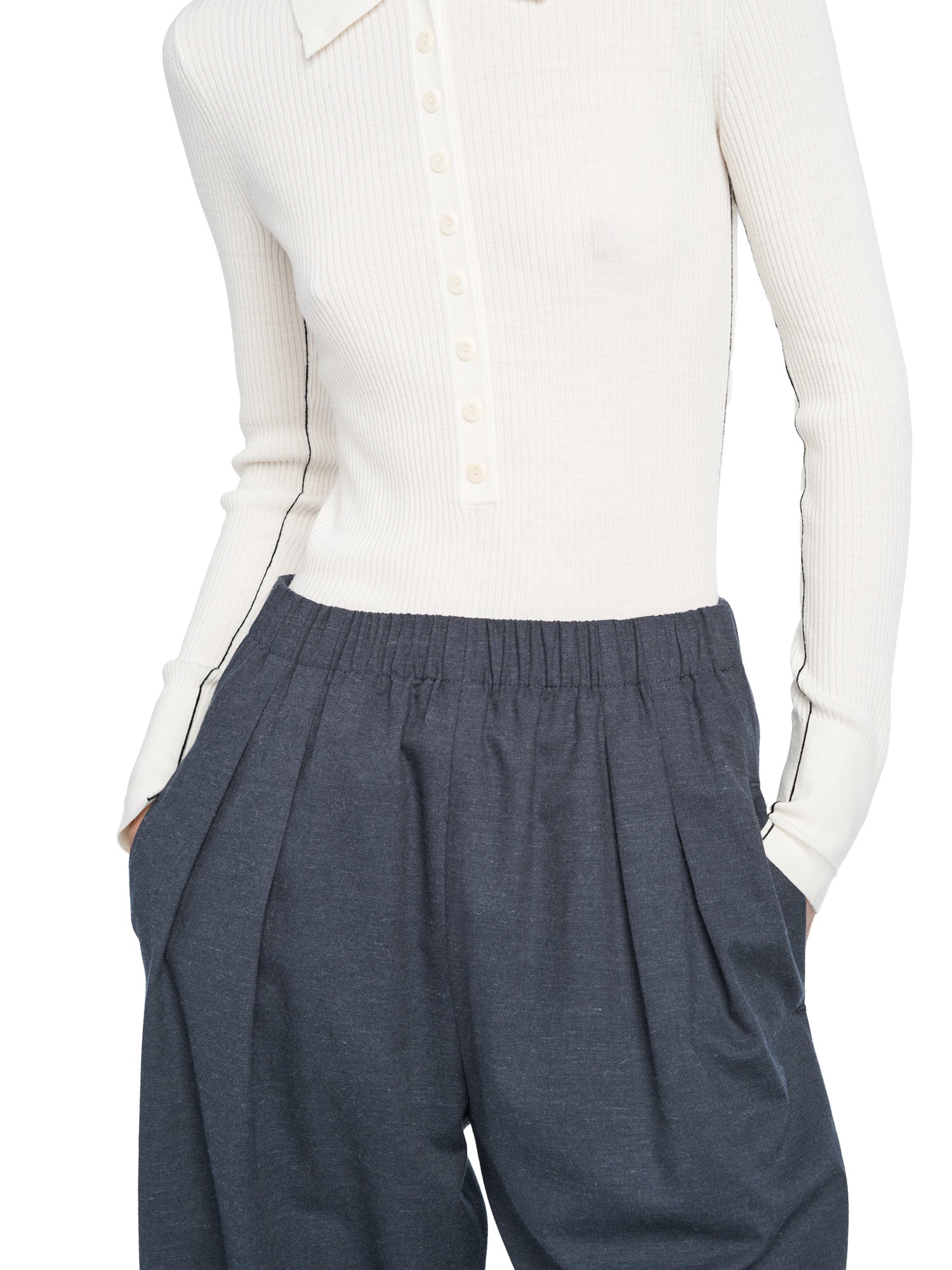 Merino Wool Long Sleeve Tiny Button Polo