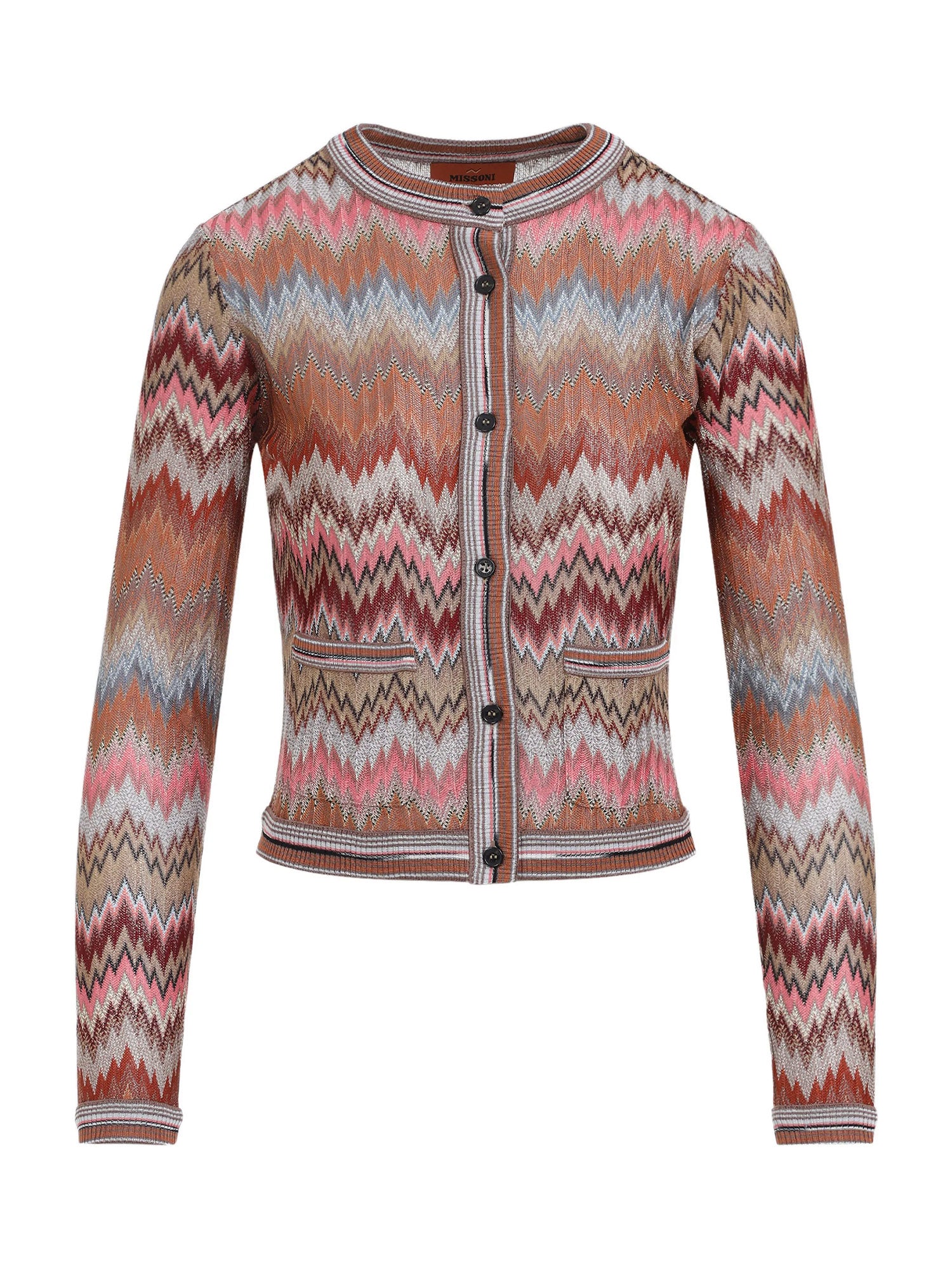 Snake-Pattern Chevron Cardigan With Patch Pockets