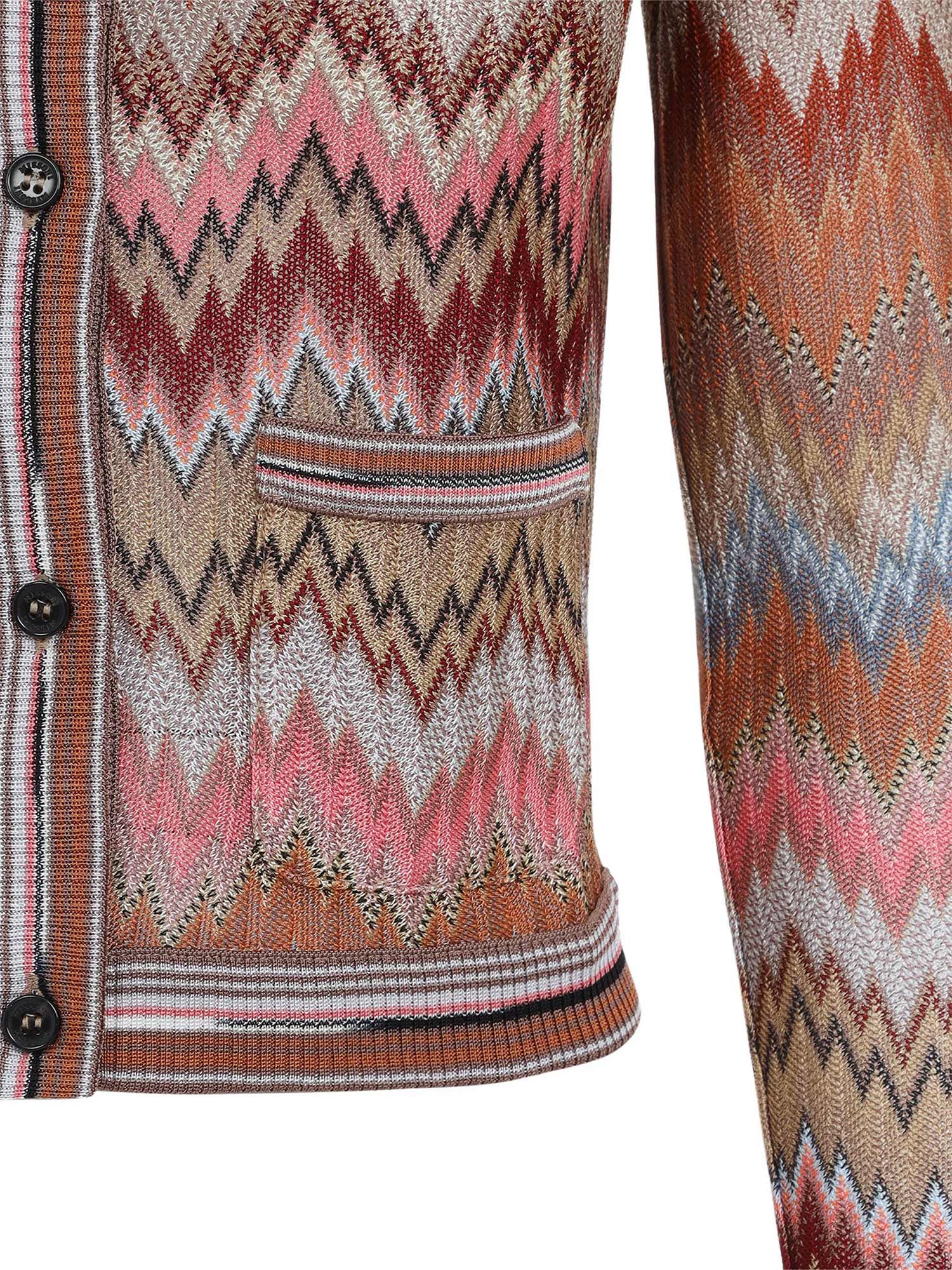 Snake-Pattern Chevron Cardigan With Patch Pockets