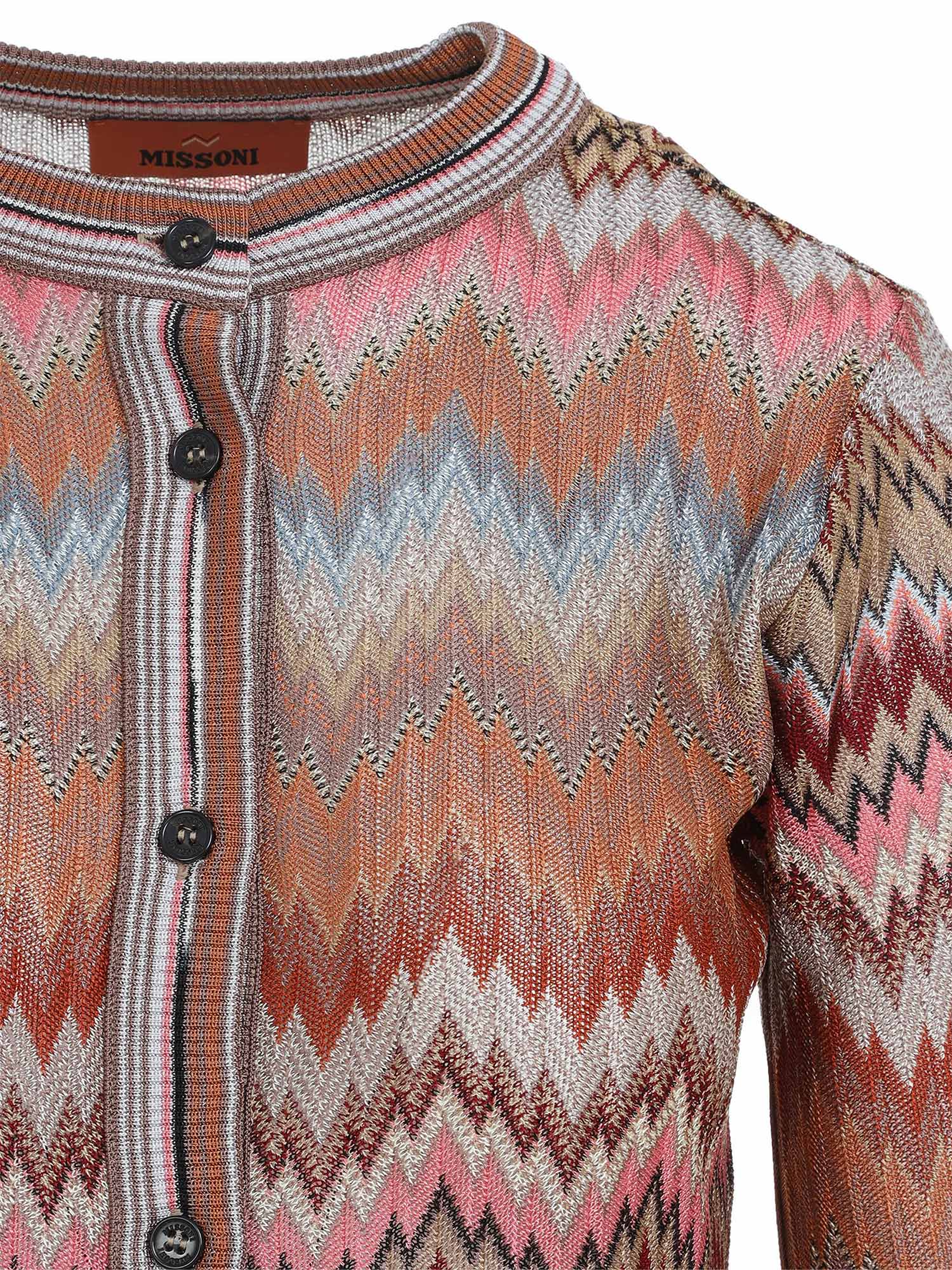Snake-Pattern Chevron Cardigan With Patch Pockets