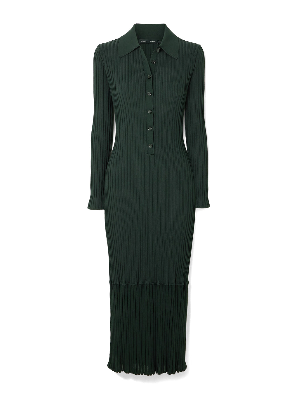 Proenza Schouler Luiza Rib-Knit Long-Sleeve Dress, Green, Women's, Small, Casual & Work Dresses Knit Dresses