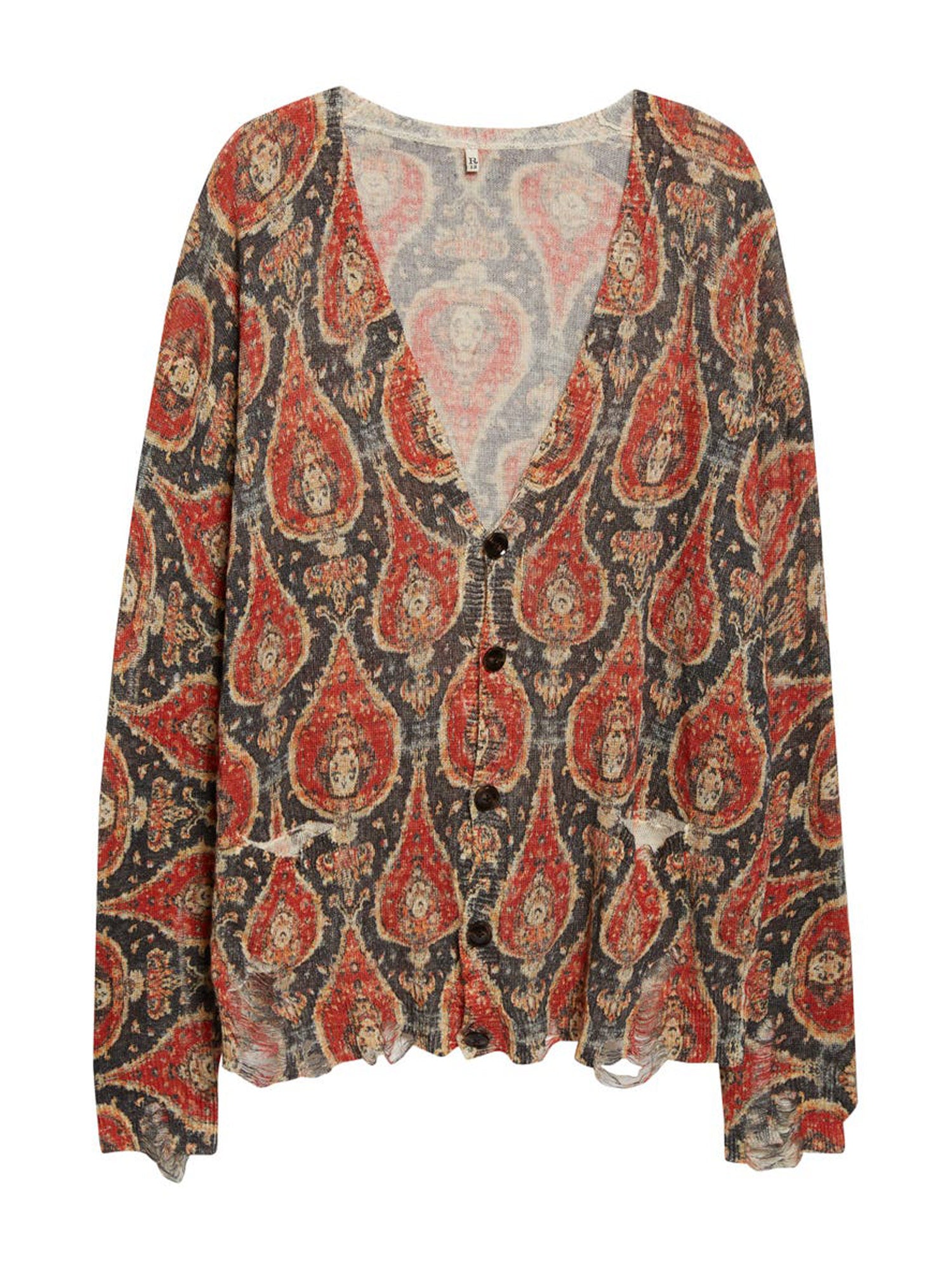 Linen Paisley Boyfriend Cardigan