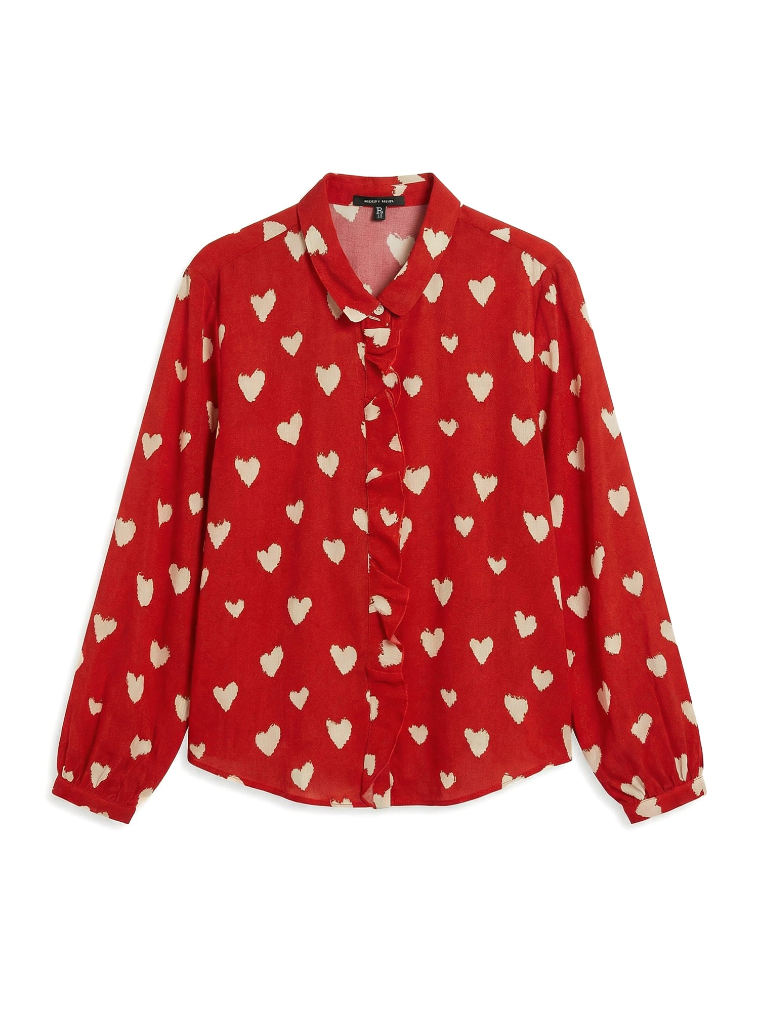 Heart Print Ruffle Front Blouse