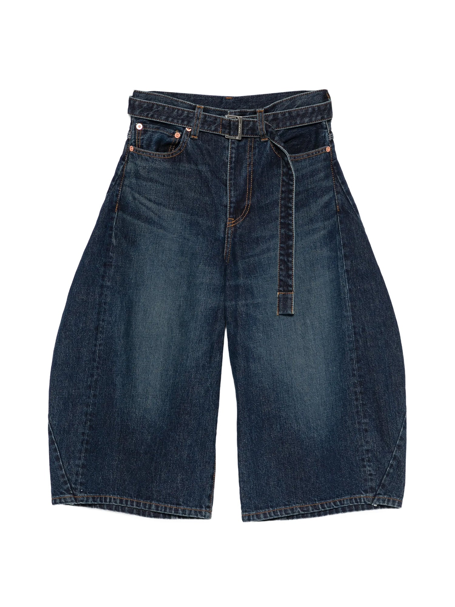 Cropped Belted Denim Pants