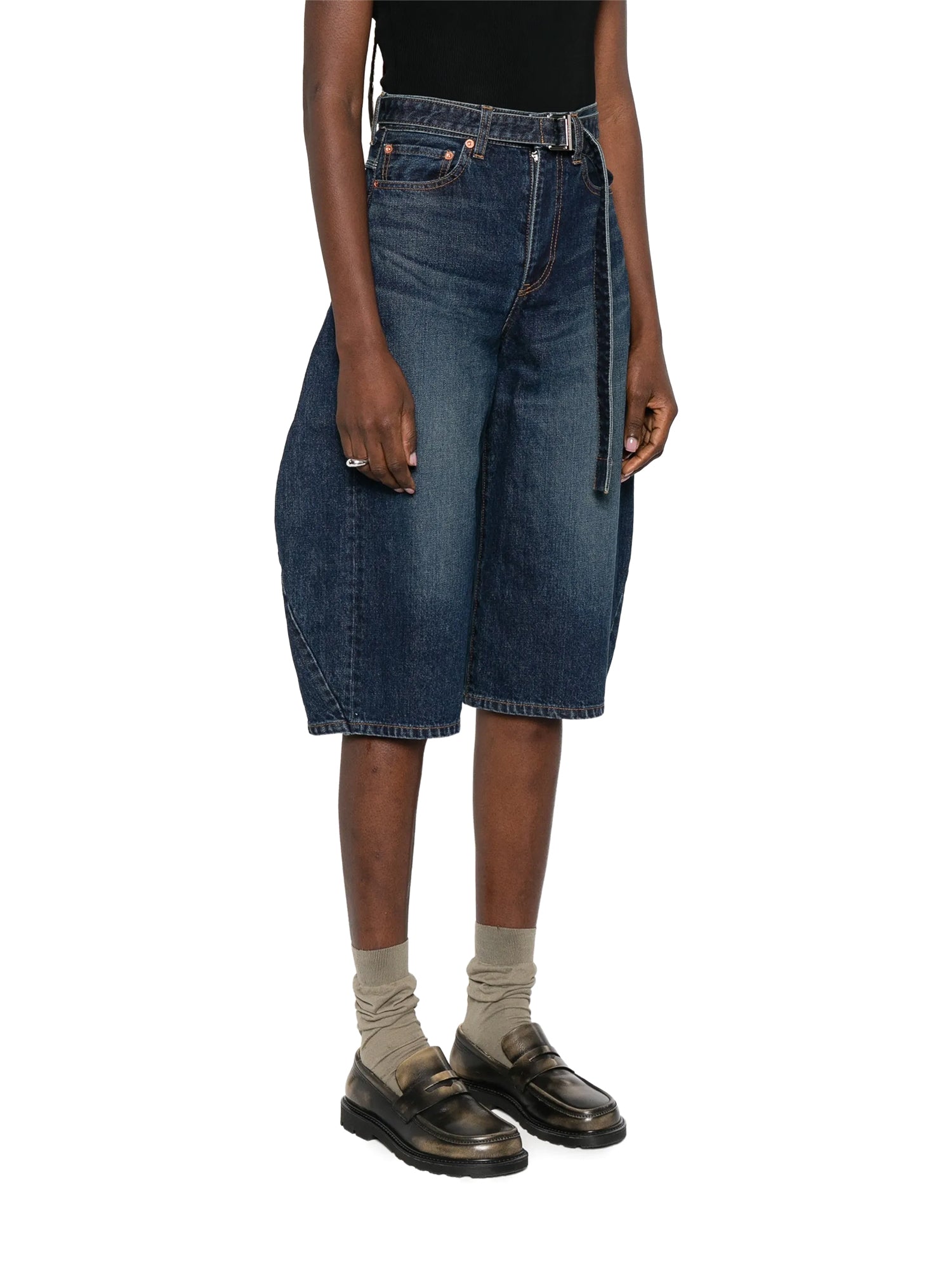 Cropped Belted Denim Pants
