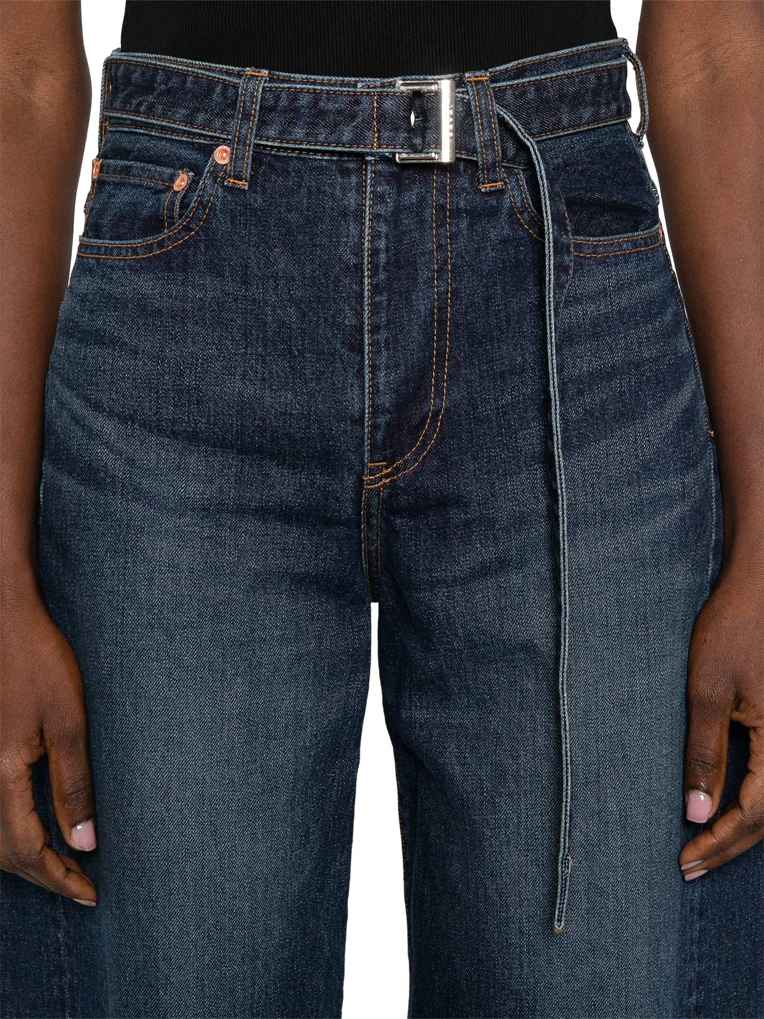 Cropped Belted Denim Pants