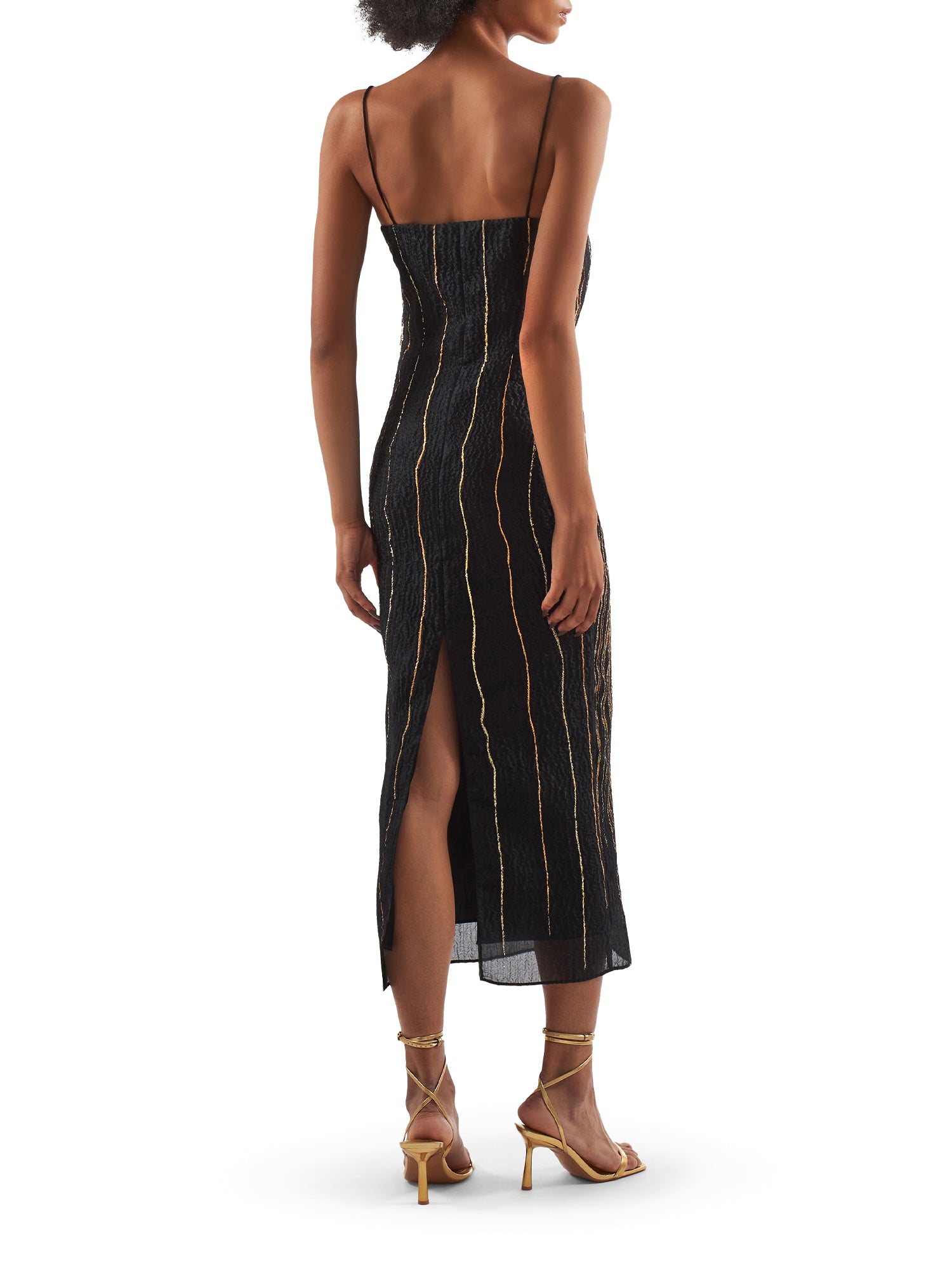 black and gold slip dress BIAS CUT JEWELLED STRAPS SLIP DRESS