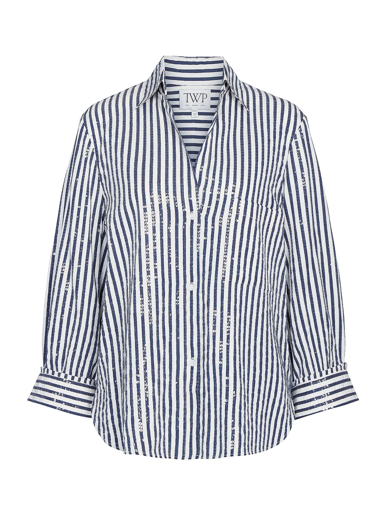 Next Morning Shirt in Clear Sequin on Stripe