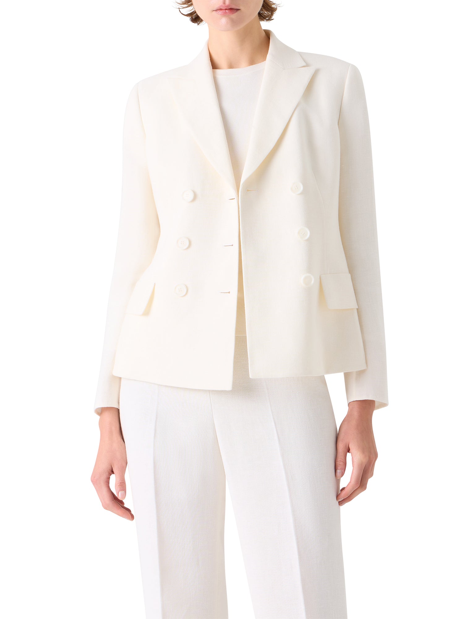 Hannah Fitted Double-Breasted Linen Wool Jacket
