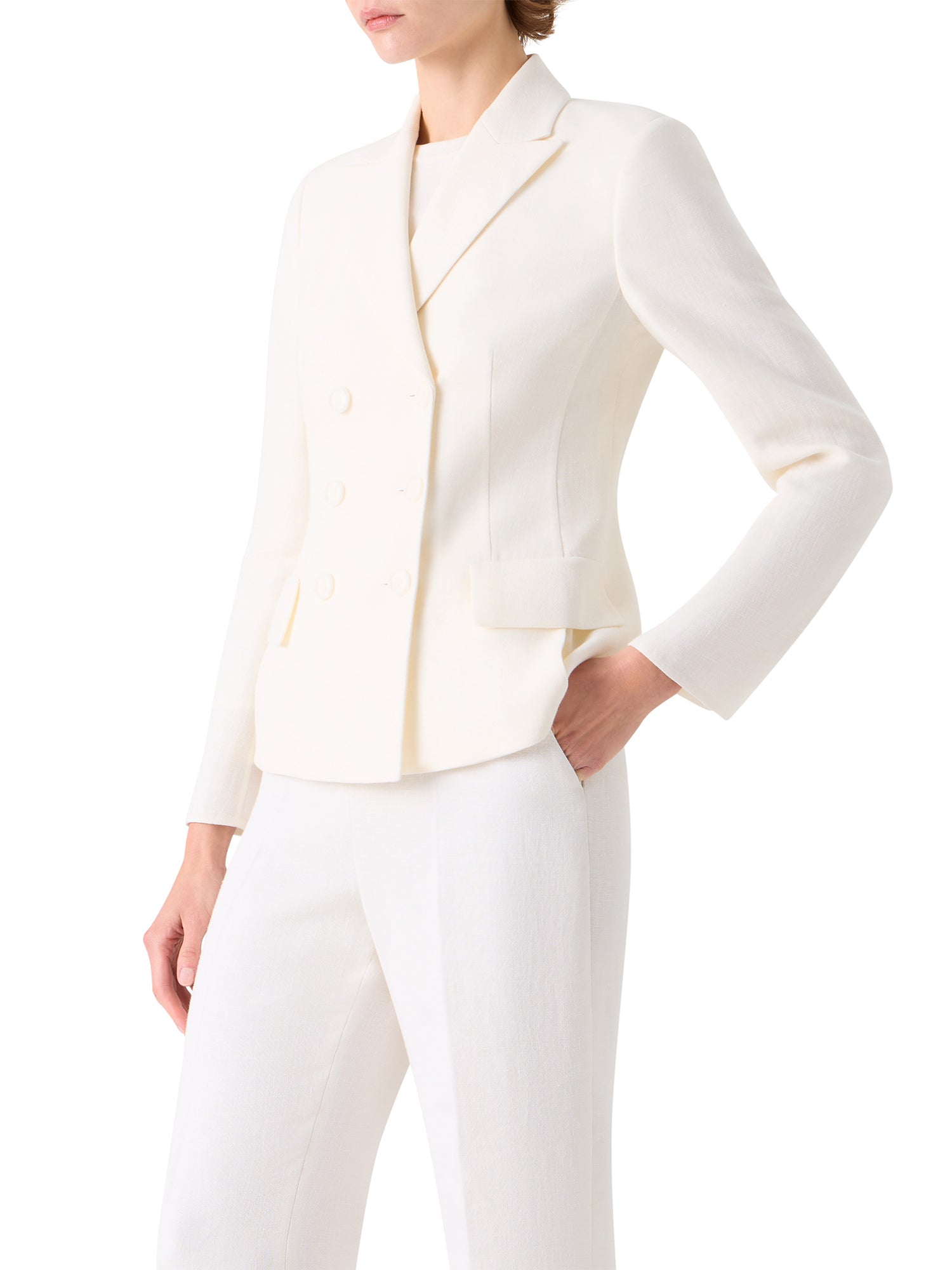 Hannah Fitted Double-Breasted Linen Wool Jacket